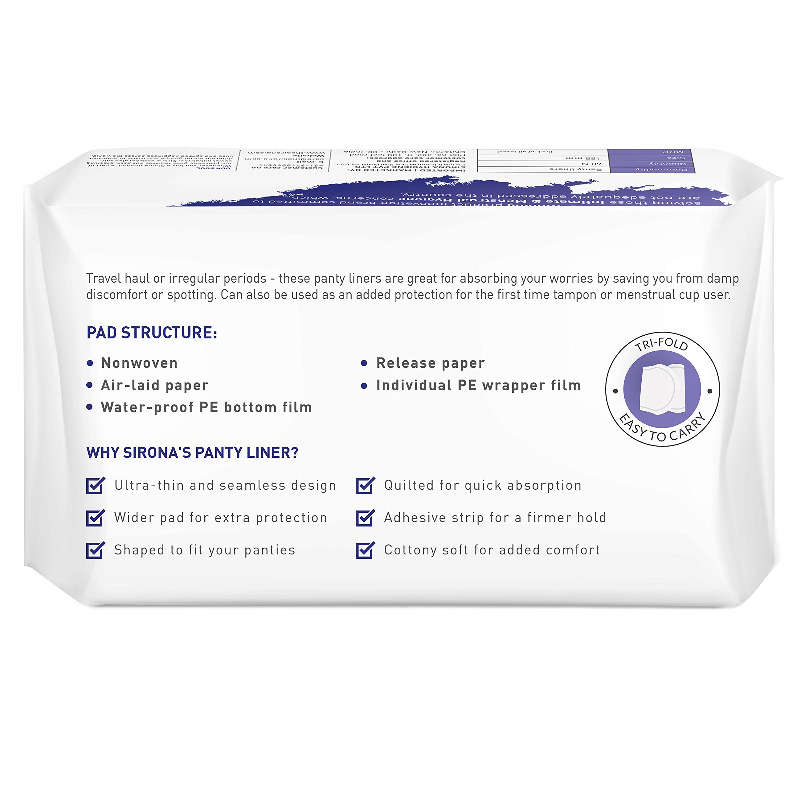 Sirona Dry Comfort Panty Liners, Soft Cottony Panty Liner Pads For Women - Small, 60 Liners - Image 9 thumbnail