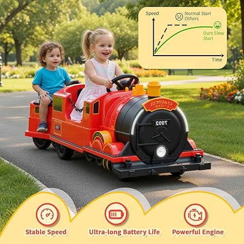 Miniatura 4 de TLSUNNY Tren eléctrico sin rieles de 12 V con batería para niños con carro desmontable, almacenamiento adicional, luces y música, juguete de 4