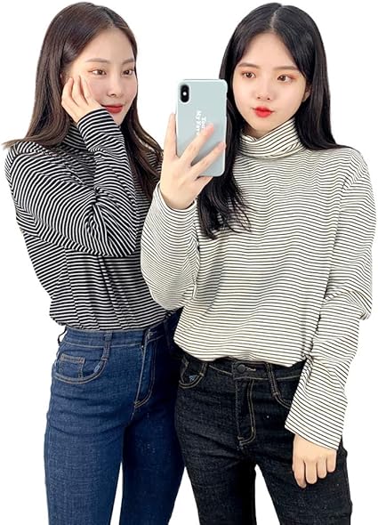 Amazon Bullang レディース ウィリーボーダータートルネック Tシャツ 韓国ファッション グリーン Tシャツ カットソー 通販 Amazon Bullang レディース ウィリーボーダータートルネック Tシャツ 韓国ファッション グリーン Tシャツ カットソー 通販