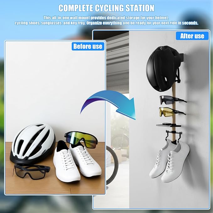 Soporte para bicicleta de montaje en pared para casco, zapatos y gafas | Organizador multifuncional miniatura 3