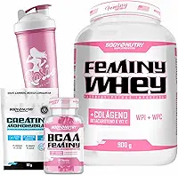 Combo Feminy Whey 900g + BCAA + Creatina Mono + Coqueteleira (Morango, 900G)
