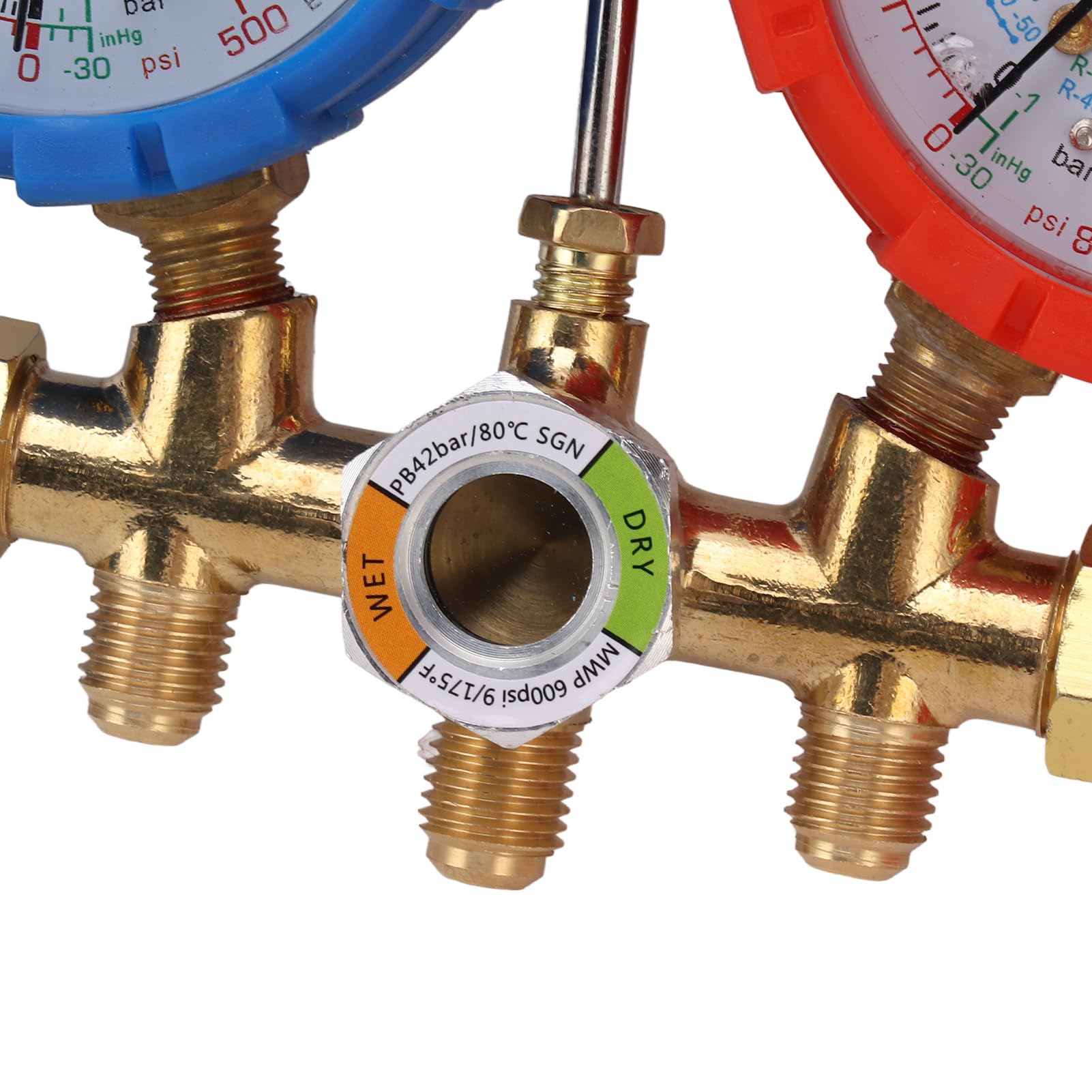 Manomètre Climatisation 3 Voies – Pour R410A, R22, R134A – Tuyaux Nylon 0,9 M – Pression Jusqu’à 500 Psi - 8