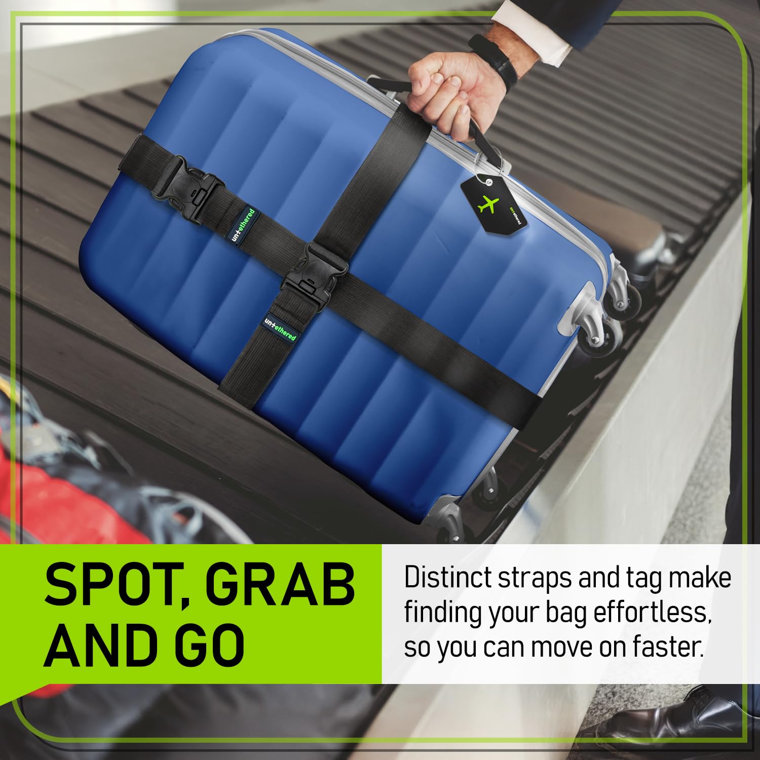 Untethered 4-Pack Luggage Tag Set | Durable Luggage Tags for Suitcases & Travel Bags | Bag Tag & Name ID Identifiers | Suitcase Tags for Easy Luggage Identification