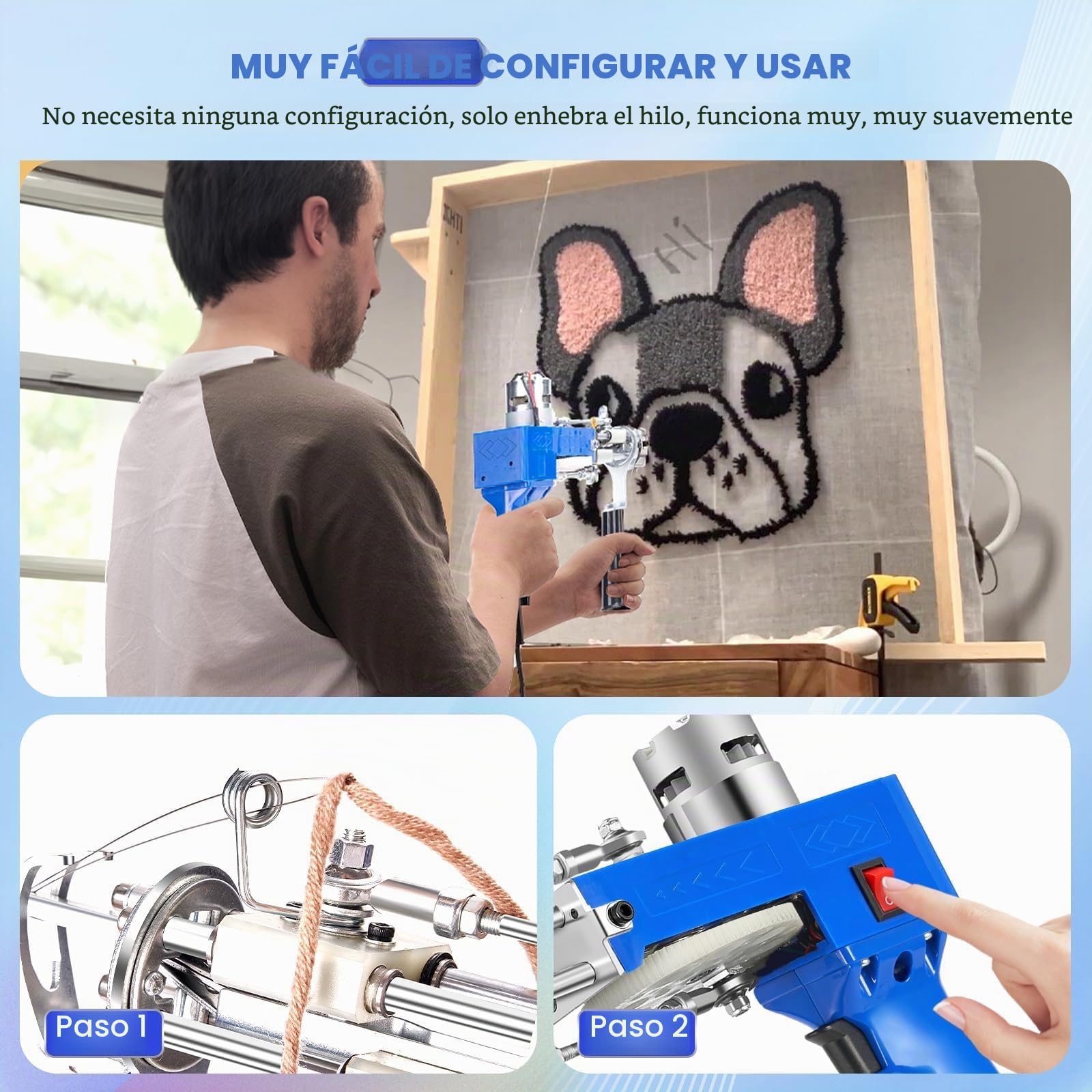 Riiai Tufting Gun Kit de Inicio de Pistola de mechones, Pistola de mechones con Kit de fabricación de alfombras para Recortadora de alfombras, Pila de Bucle Cortada con Pistola de alfombras