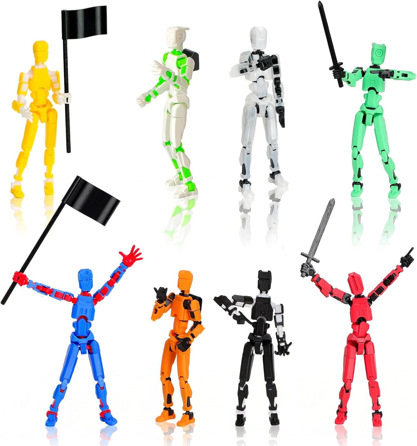 8PCS T13 Action Figure Set, Pre-Assembled 3D Printed Titan and Robo Figures, Highly Articulated Robot Toys with Interchangeable Accessories, Perfect for Collectors and Hobbyists