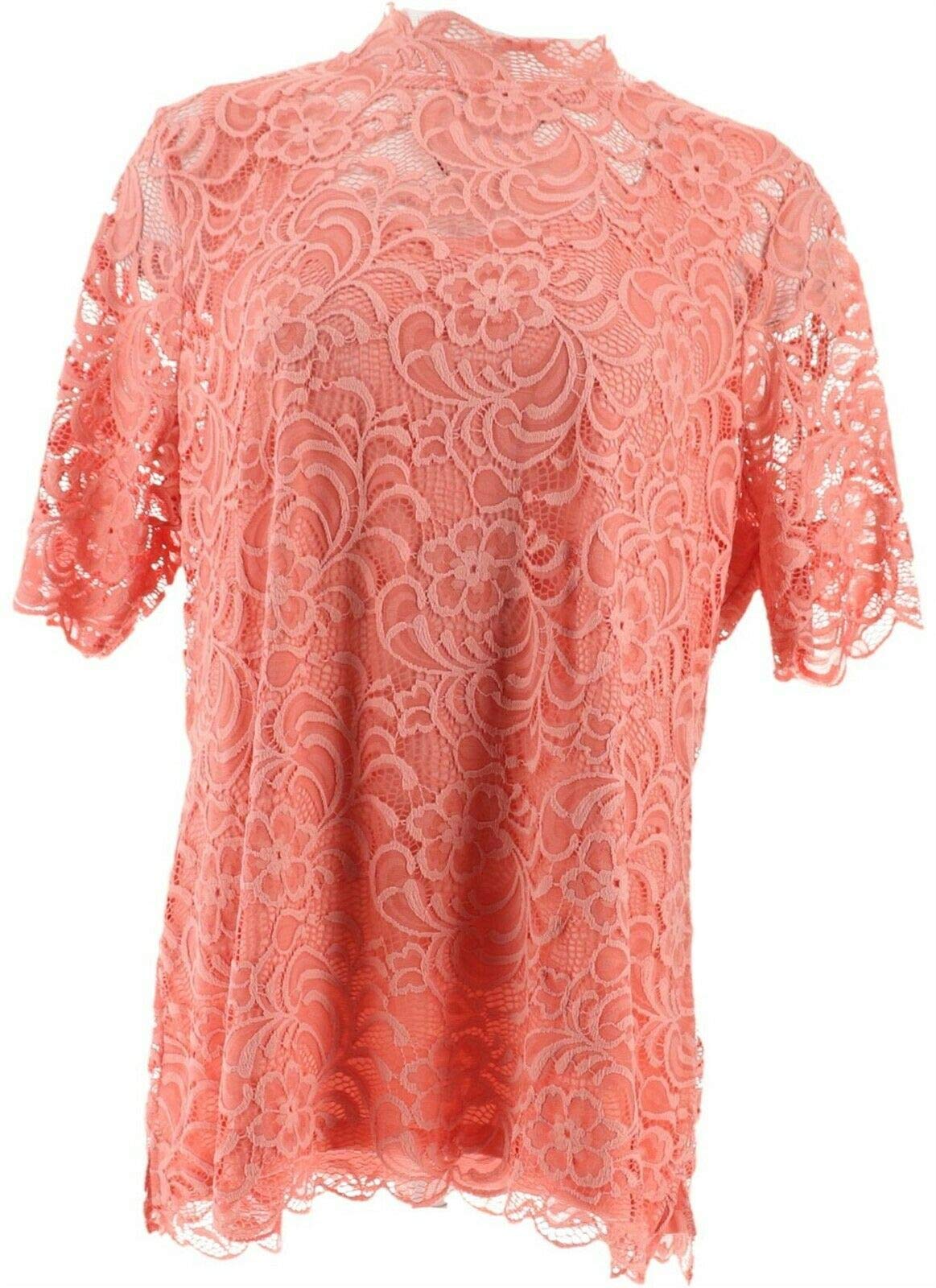 Isaac Mizrahi Stretch Lace Mock Neck Top A344417