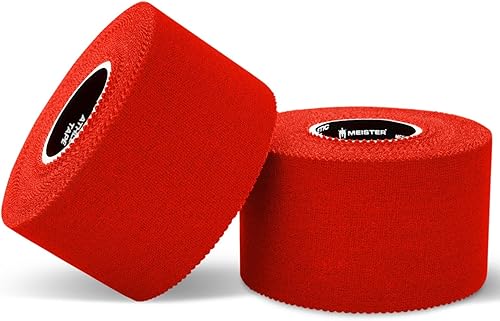 Miniatura 2 de Meister Elite Athletic Tape - Cinta de entrenamiento transpirable de alto adhesivo, paquete de 2 rollos, color rojo