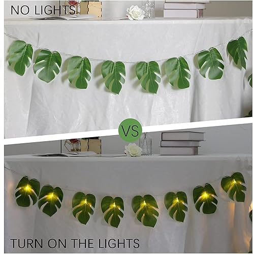 Miniatura 5 de ZIFTY Paquete de 3 tiras de luces de hoja de Monstera de 30 pies, 60 LED (10 pies 20 LED cada uno), hojas de palma de ratán tropical, plantas