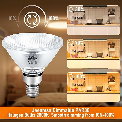 Miniatura 9 de PAR38 Bombillas halógenas de inundación de 90 W 120 V, 2 bombillas halógenas PAR38 con base E26, 2800 K blanco cálido, 4050 lúmenes para interiores