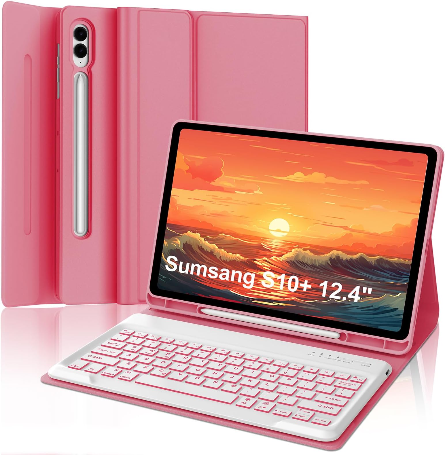 Galaxy Tab S9 FE+/ S9+ /S10+ 12.4 Inch Case with Keyboard, Detachable Bluetooth Keyboard Case with Pen Holder for Samsung Tab S10+ Plus/S9+ Plus/S9 FE+ Plus/S8+ Plus/S7FE/S7+ Plus 5G 12.4", Red