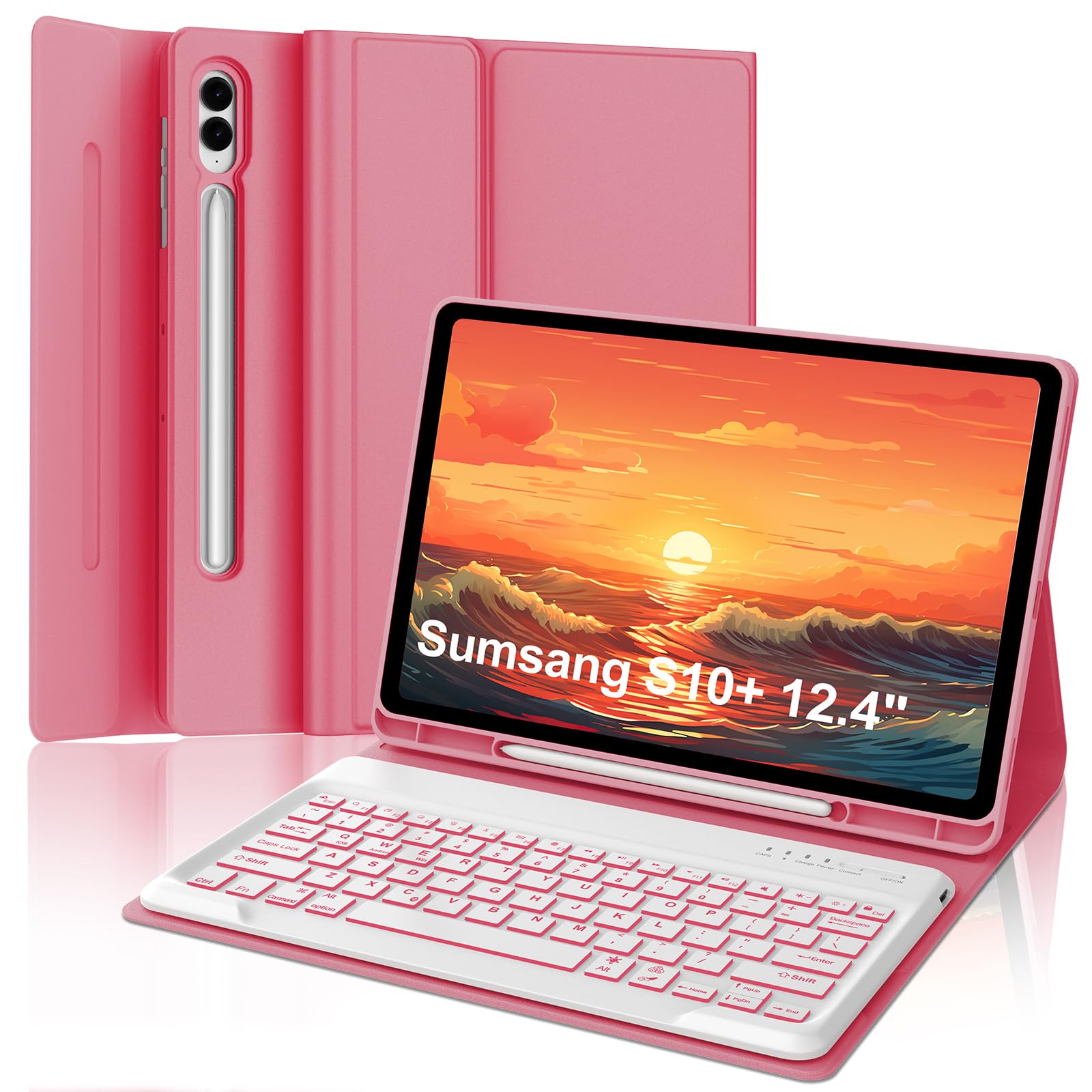 Keyboard Case for Samsung Galaxy Tab S10+ Plus/S9+ Plus/S9 FE+ Plus/S8+ Plus/S7+ Plus/S7 FE 12.4 inch, Magnetic Detachable Bluetooth Wireless Keyboard, Slim Stand Cover Case with S Pen Holder, Red