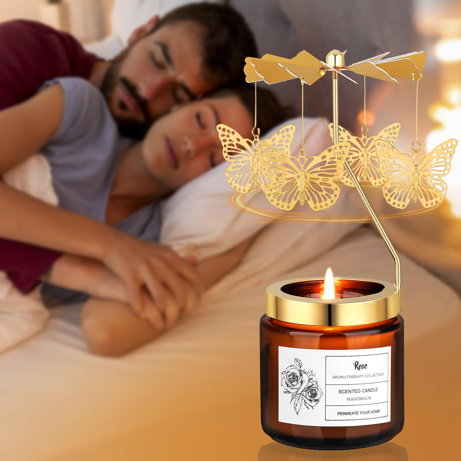 Vela aromática giratoria de rosa, regalos de mariposa para mujeres, mamá, esposa, aniversario, día de San Valentín, Navidad, regalo de cumpleaños único para hermana, novia con caja de regalo