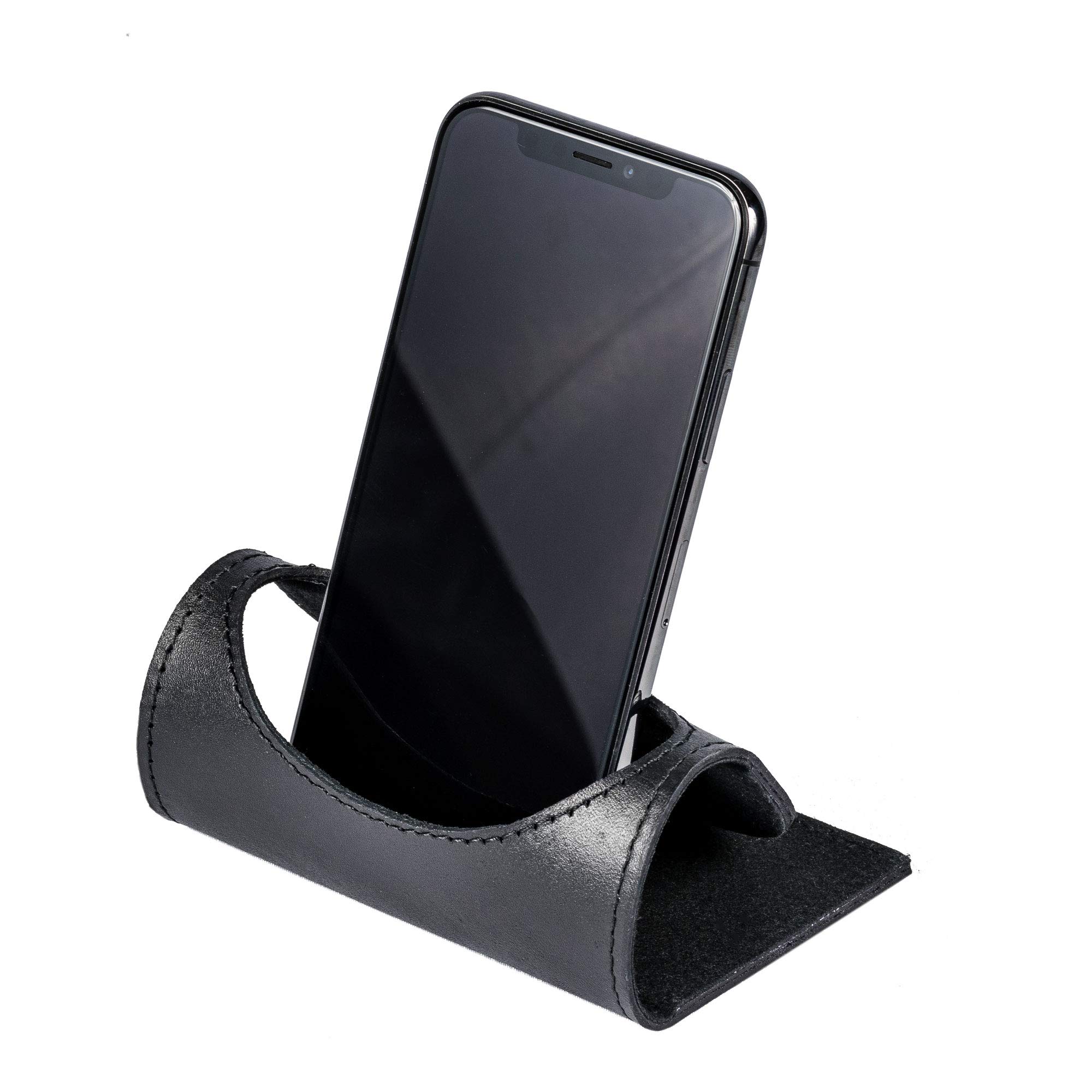 Dacasso Black Leather Foldable Cell Phone Holder