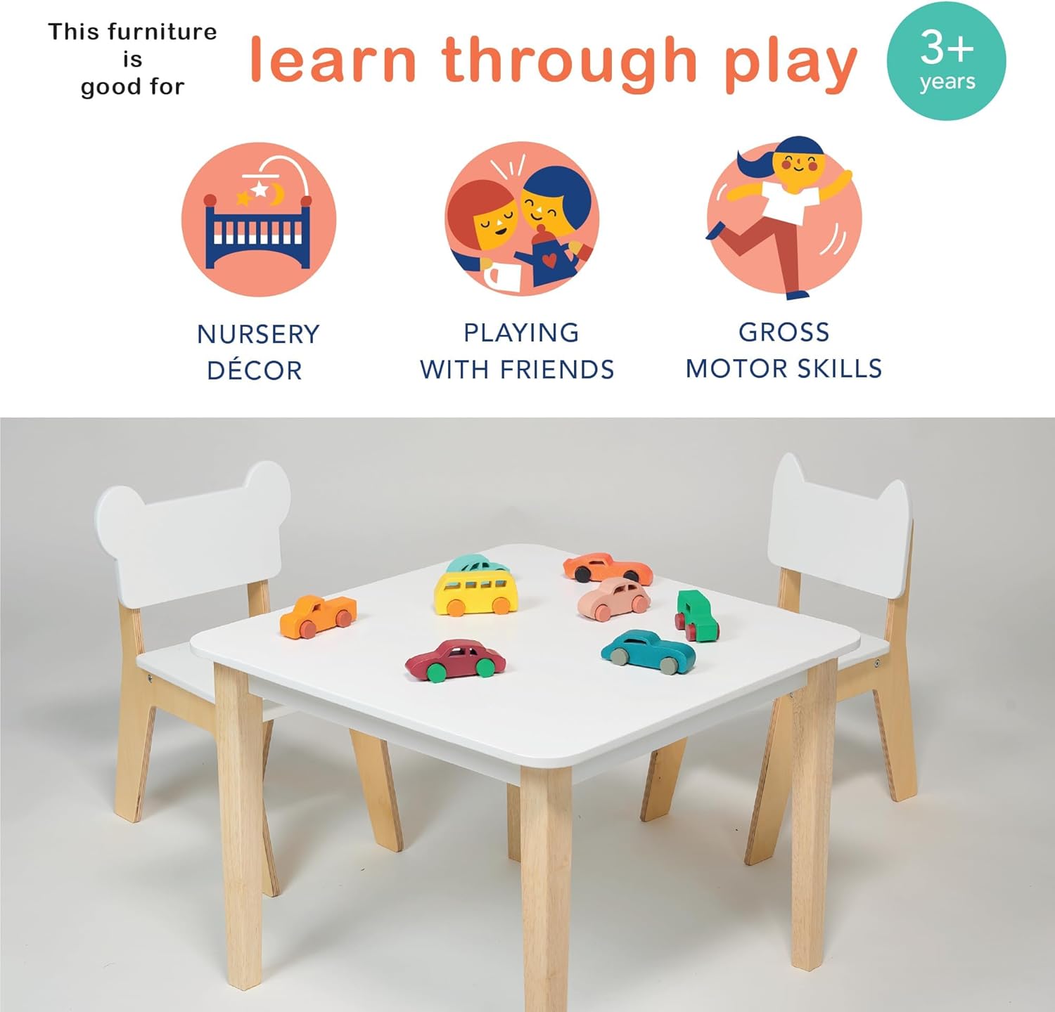 Mentari Toys - Kid’s Table - Wooden Easy Clean Table - Children’s Playroom, Classroom Furniture - Sturdy Table for Play and Learning - Age 3+