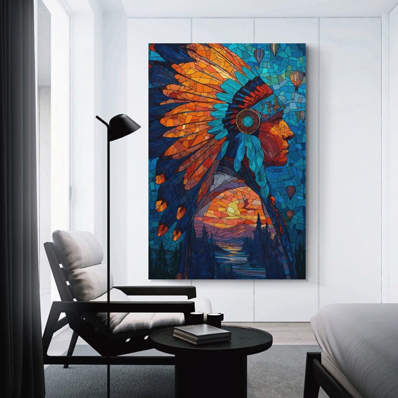 Junmoney Unframe-Style-14 Native American Mosaic Art Wall Picture Print, 24X36inch(60X90cm), For Wall Displays, Bedrooms Or Room Updates, Decorative Artwork With Flexible Styling