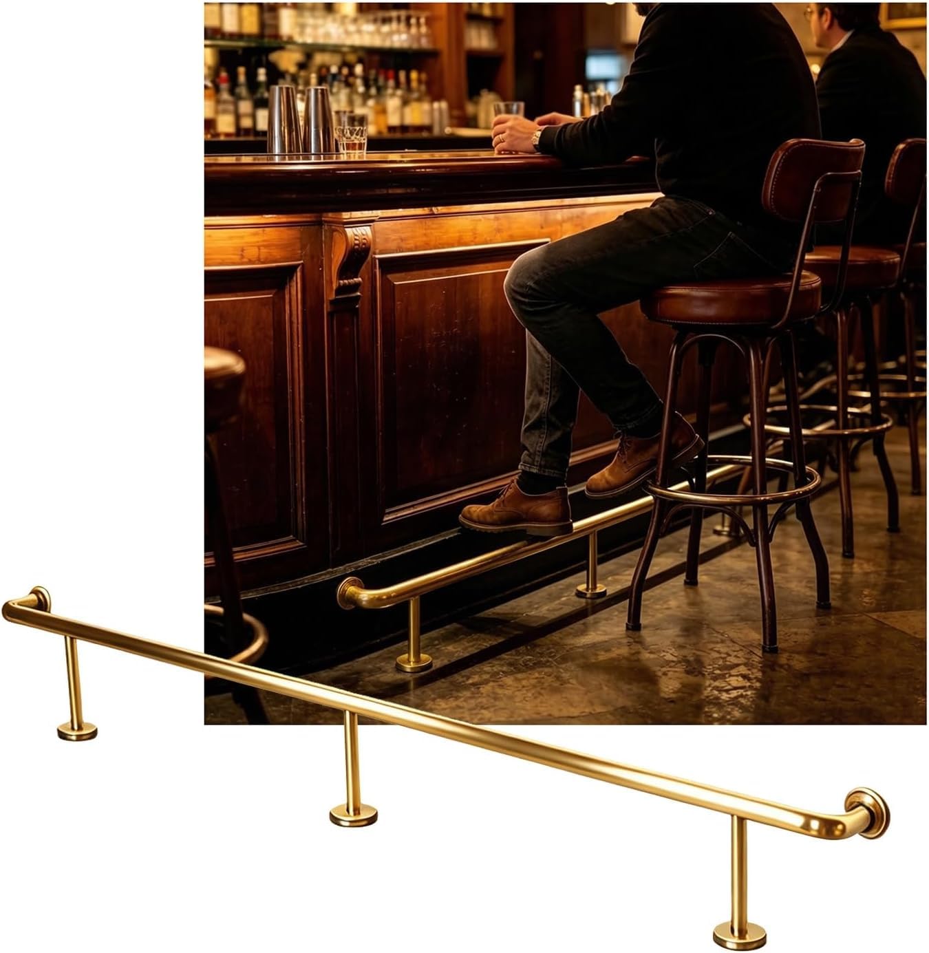 Epano Gold Lxxw Bar Foot Rail Bar Foot Rail Kit For Indoor, Brackets For Restaurant Kitchen Library Reception Desk(,2.0M/6.56Ft)