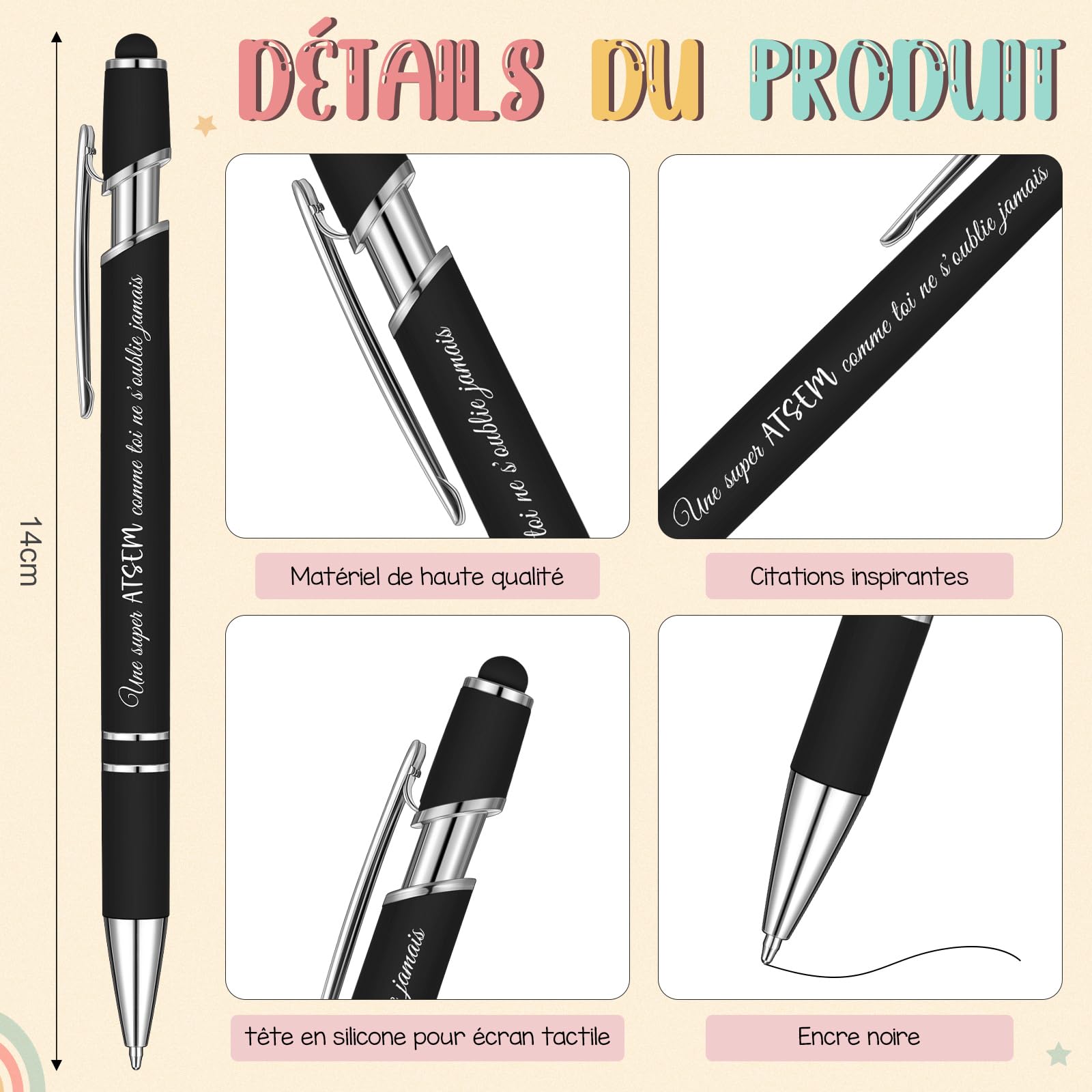 Coffret Cadeau ATSEM 3 Pièces Trousse de Maquillage Porte-Clés Stylo à Bille