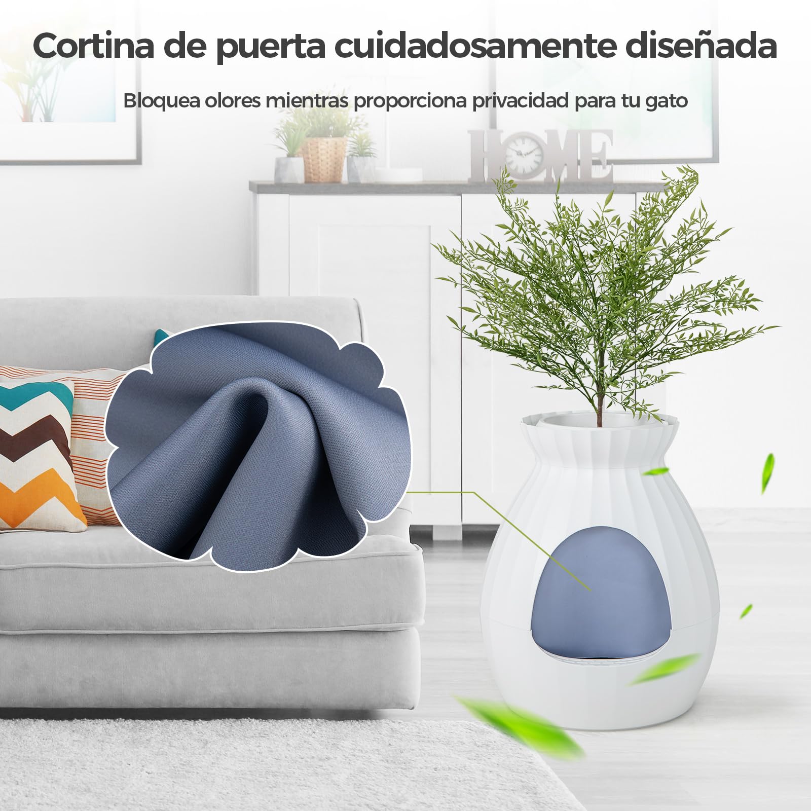 COSTWAY Caja de Arena Oculta, Incluye Planta Sintética Eliminación Electrónica de Olores y Esterilización, Caja De Arena para Plantas para Gatos (Blanco)