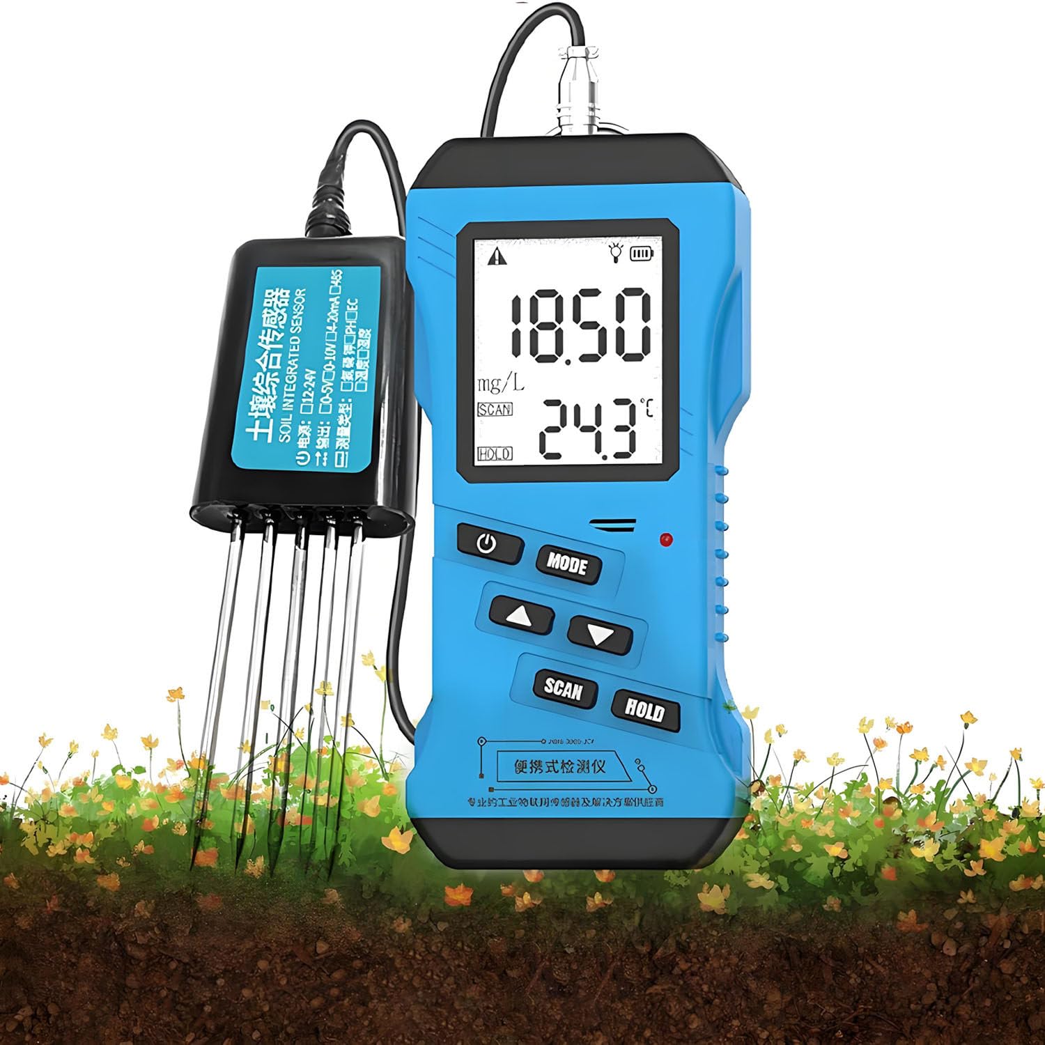 Rilevatore di Terreno Digitale Portatile 7 in 1, con sensore di umidità e Temperatura, analizzatore NPK PH EC, Kit di analisi del Terreno da Giardino con Display LCD retroilluminato
