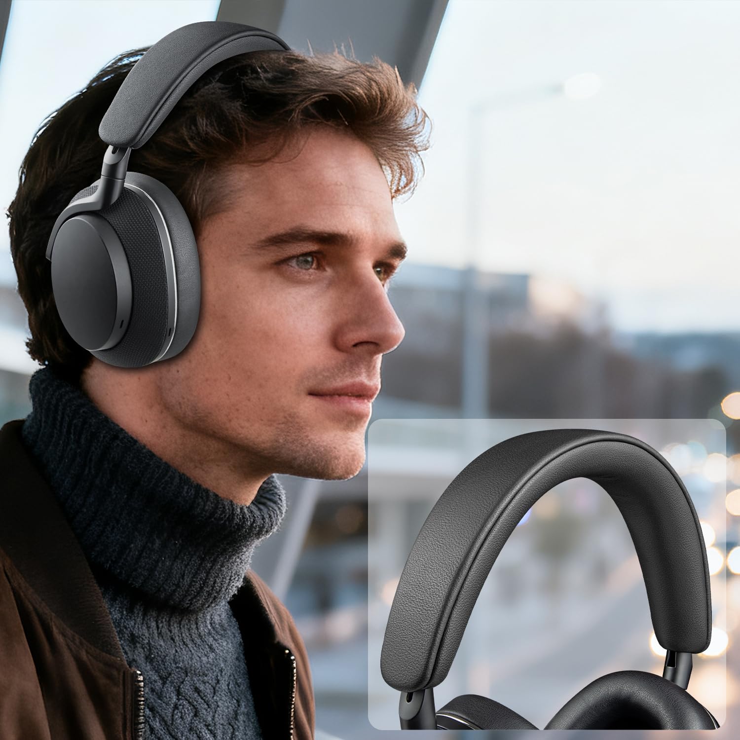 SOULWIT Peau d'agneau Haut + Bas Bandeau Couvre pour Bowers & Wilkins PX8/PX7 s2/PX7 s2e (ne Convient Pas au PX7), Pièce de Rechange Réparation pour Headband