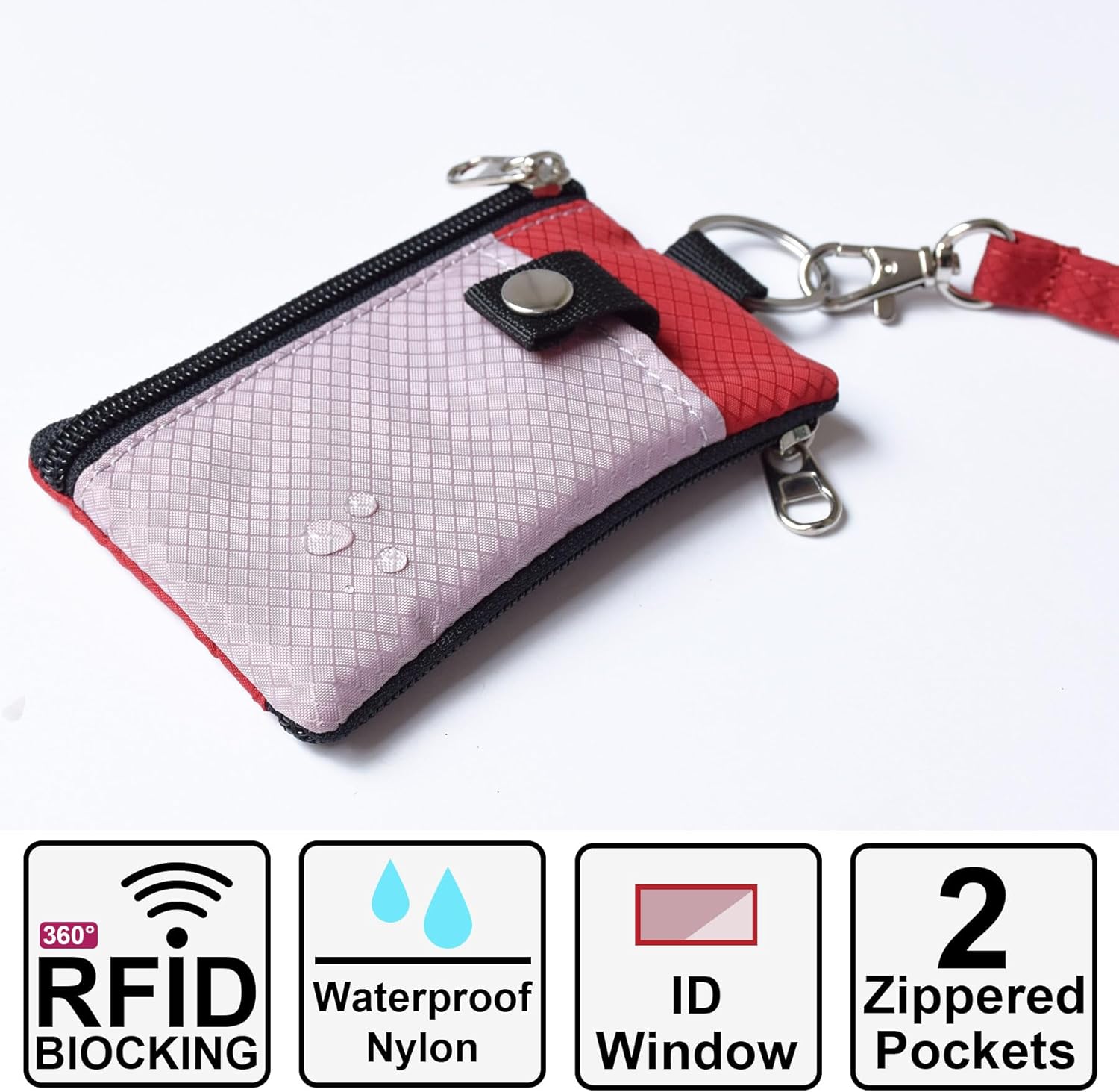 Minimalist RFID Blocking Small Wallet with ID Window,WaterResistant Zip Id Case Wallet with Lanyard Keychain for Cards,Cash,Travel,Women,Men - Image 2