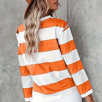 KWJOGTAQ Striped Sweatshirt for Women Orange and White Shirt Plus