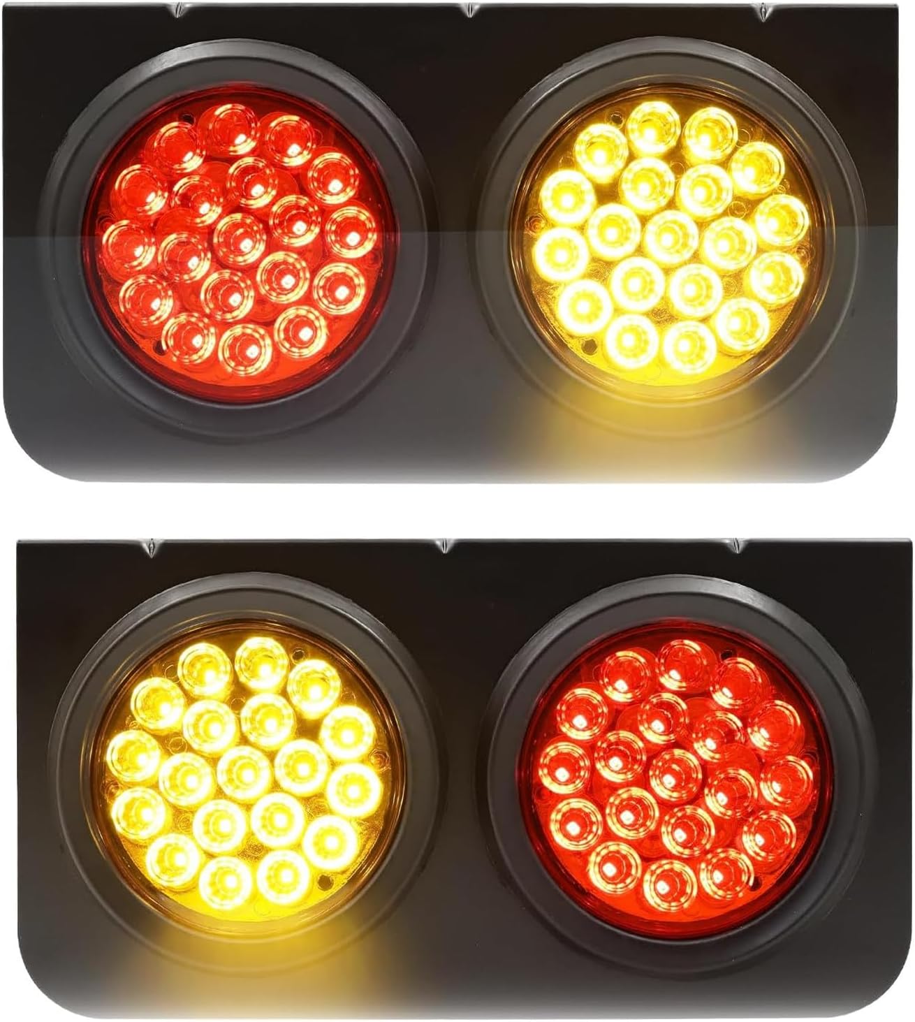 Ourbest Round 4Inch Trailer Tail Lights w/Flush Mount Grommets, 24V Red Yellow Tail Lights for Truck Flat Lorry Pickups Tractor RV Camper Van Red Yellow