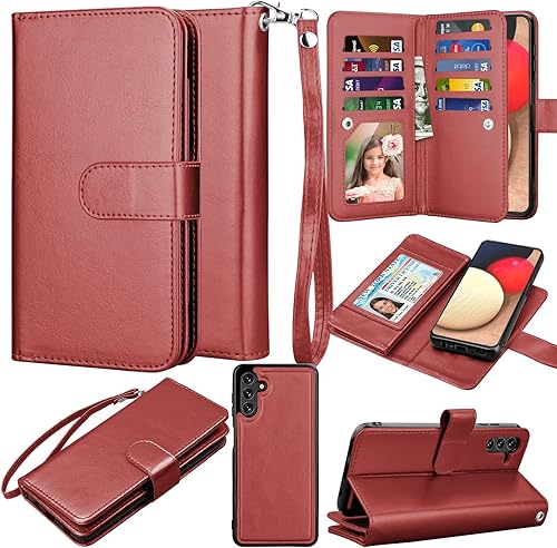 Miniatura 9 de Funda para Galaxy A13 5G, funda tipo cartera para Galaxy A13 5G, piel sintética Takfox 9 ranuras para tarjetas Soporte para tarjeta de crédito de