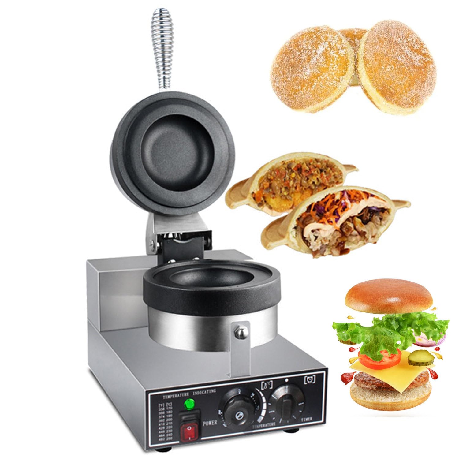 YXZYFPP 1200W Commercial Electric Burger Waffle Maker, Non-Stick Single Heads Machine for Delicious Hamburgers & Ice Cream Waffles, Perfect for Family & Parties