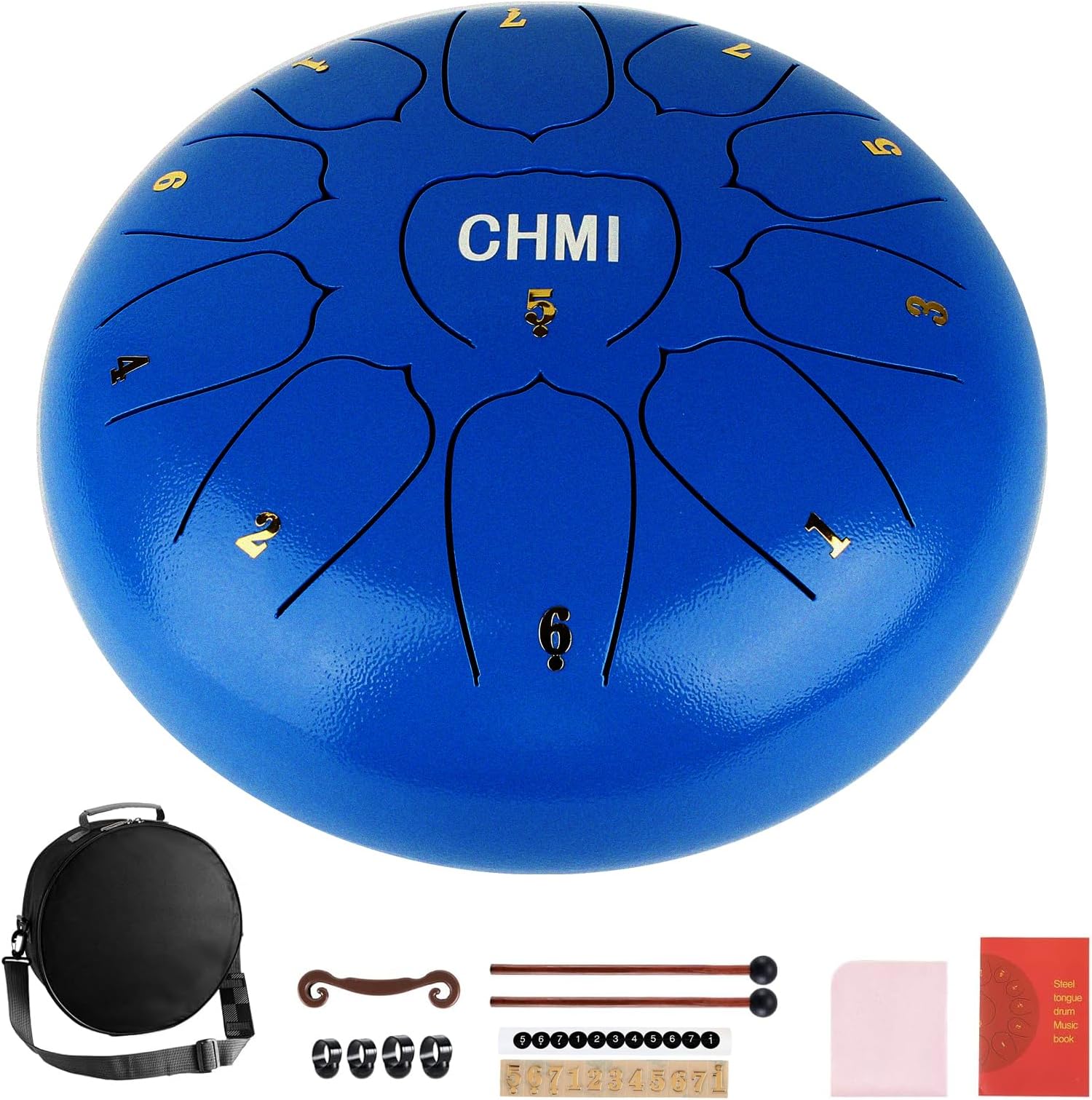 CHMI Rain Drum for Outside๏ผSteel Tongue Drum๏ผ11 Notes 10 inches Rain Music Maker Outside with Bag, Hand Pan Drums with Music Book and Mallets, D Key Tongue Drum (Blue)