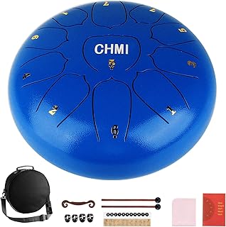 Steel Tongue Drum, 11 Notes 10 inches Percussion Instrument Handpan Drum with Bag, Hand Pan Drums with Music Book and Mallets, D Key Tongue Drum, Best Gift for Adult& Kids (10 inch, blue)