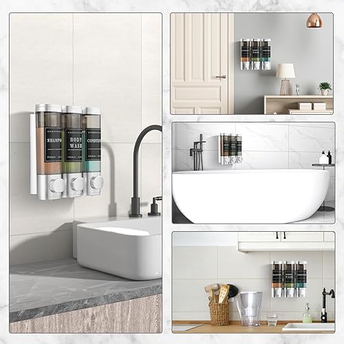 Miniatura 8 de Dispensador de jabón de ducha montado en la pared, sin taladro, dispensador de champú para pared de ducha, dispensador de champú y acondicionador,