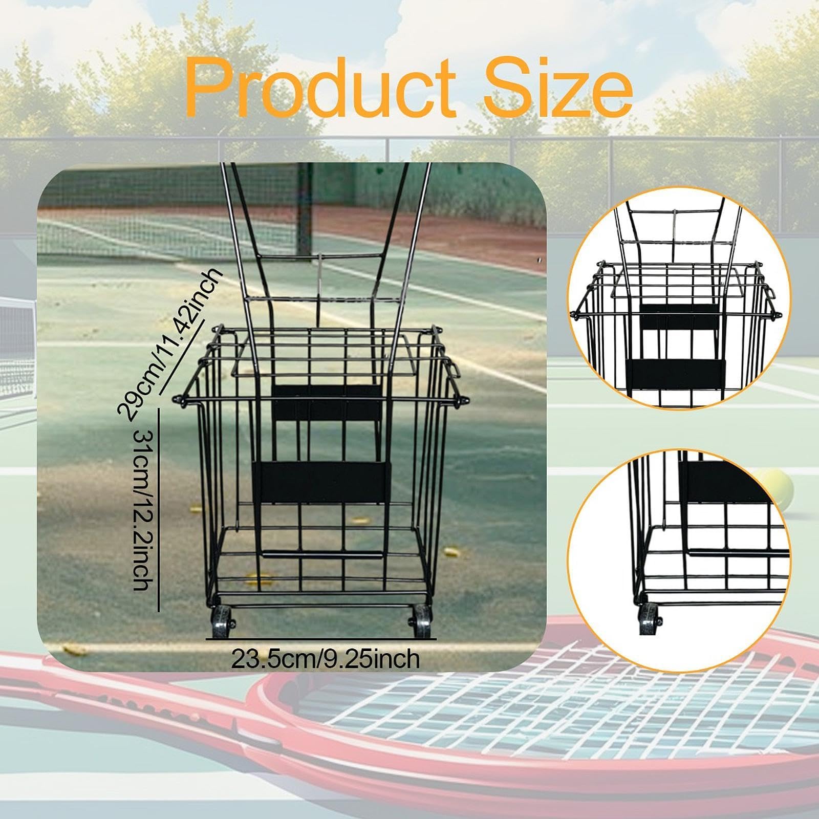 Canasta para Pelotas de Tenis con Ruedas Cesta Recogepelotas Organizador de Bolas Estante Sólido de Hierro Montaje Rápido Adecuado para Canchas de