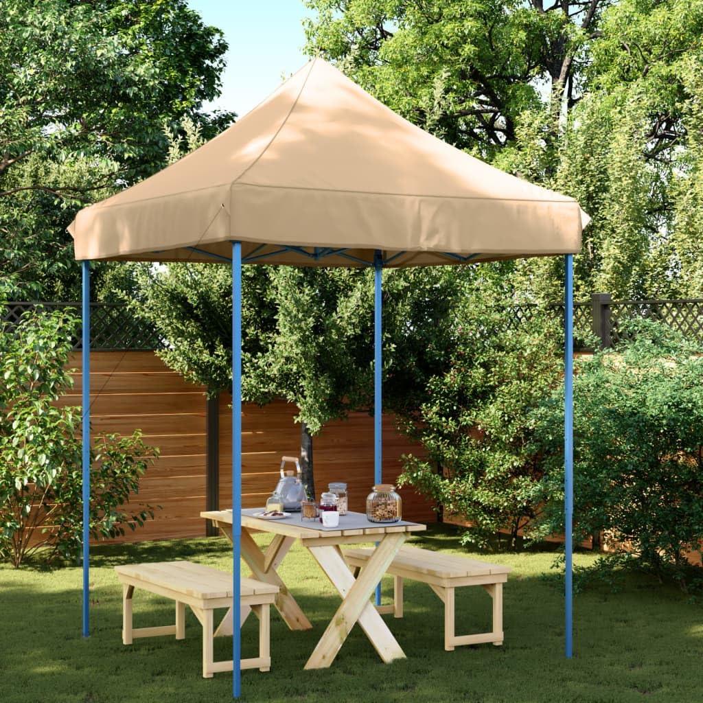 Namiot imprezowy składany Pop-Up beżowy 200 x 200 x 306 cm z malowaną proszkowo ramą stalową, tkanina Oxford, idealny do ogrodu, na taras, kemping, wesele, festiwal i grillowanie