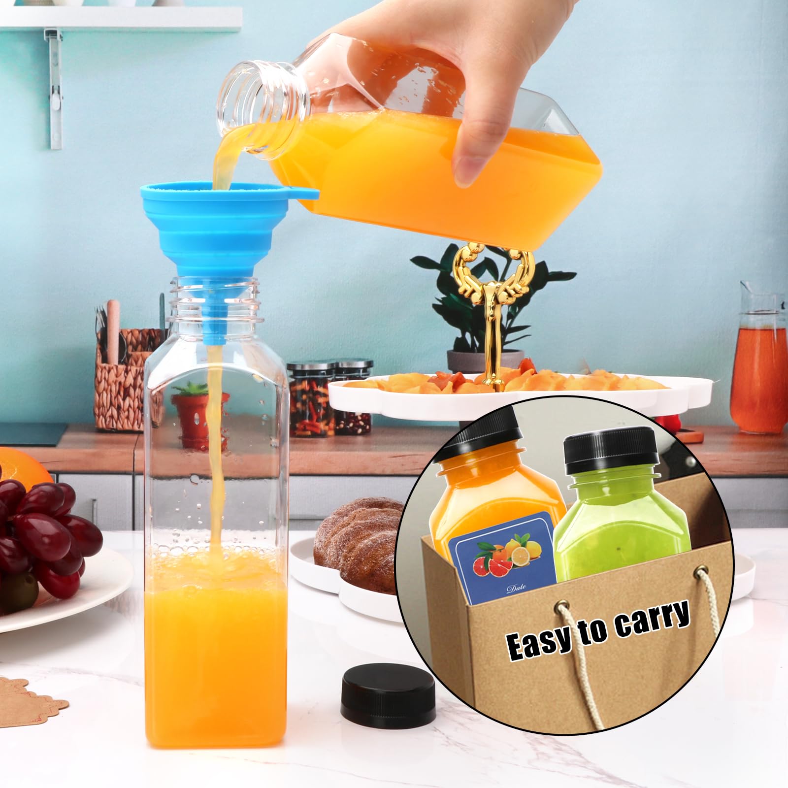Florlove - 25 botellas de jugo de 16 onzas, botellas de jugo de plástico con tapas, recipientes vacíos transparentes para bebidas con tapas para jugos, batidos, leche y otras bebidas