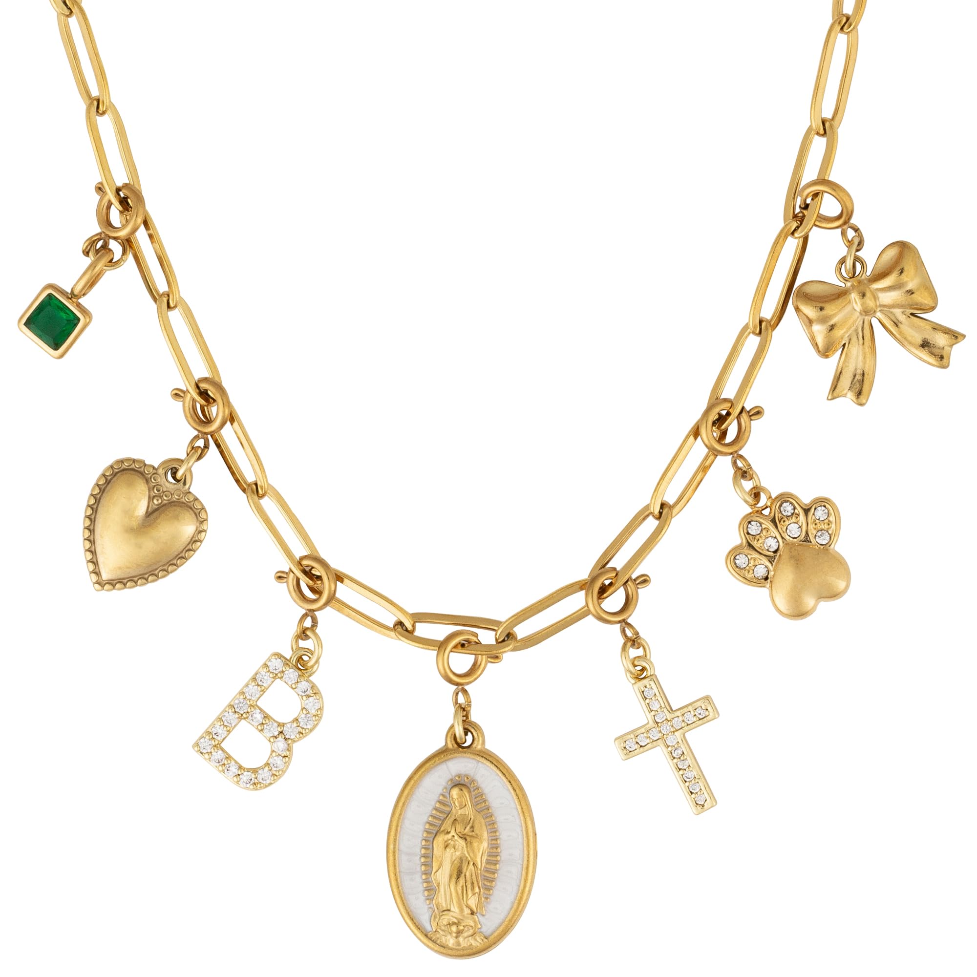 Build Your Own Custom Gold Charm Necklace, Statement Vintage Style Chunky Paperclip Link Chain Necklace for Women, Name Initial Charms