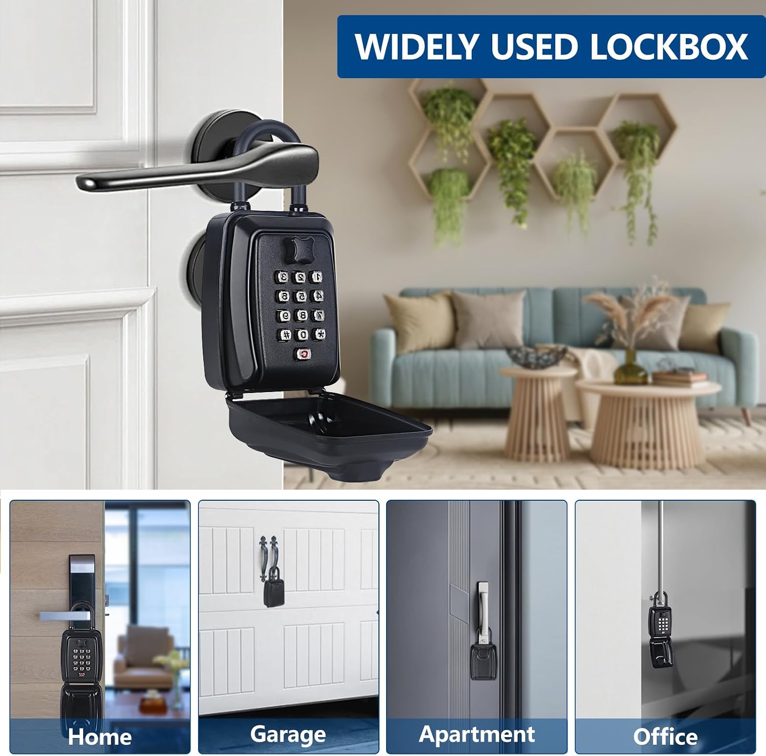 Key Lock Box, Sturdy Waterproof Hanging Lock Box for Keys, 12-Digit Push-Button Combination Lockbox, Large Capacity Security Key Hiders for Outdoor, Home, Garage, Office, Warehouse