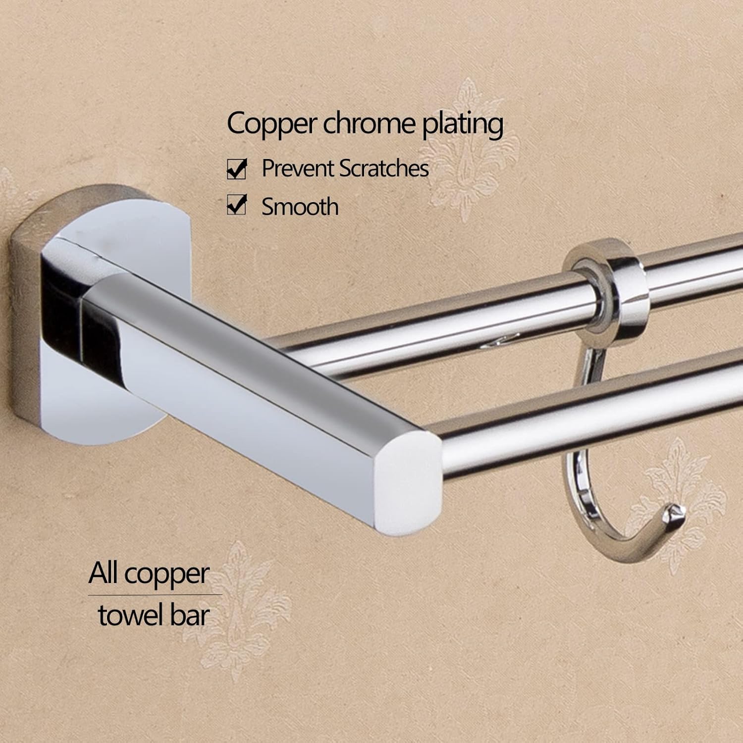 Hand Towel Holder,Bathroom Towel Holder, 2-Tier Bath Towel Rack All Copper Towel Rail with Hooks Wall Mounted Towel Holder Towel Bar Rail for Kitchen Bathroom(Chrome,30cm-100cm)(SZ:70cm) ( Color : Mul