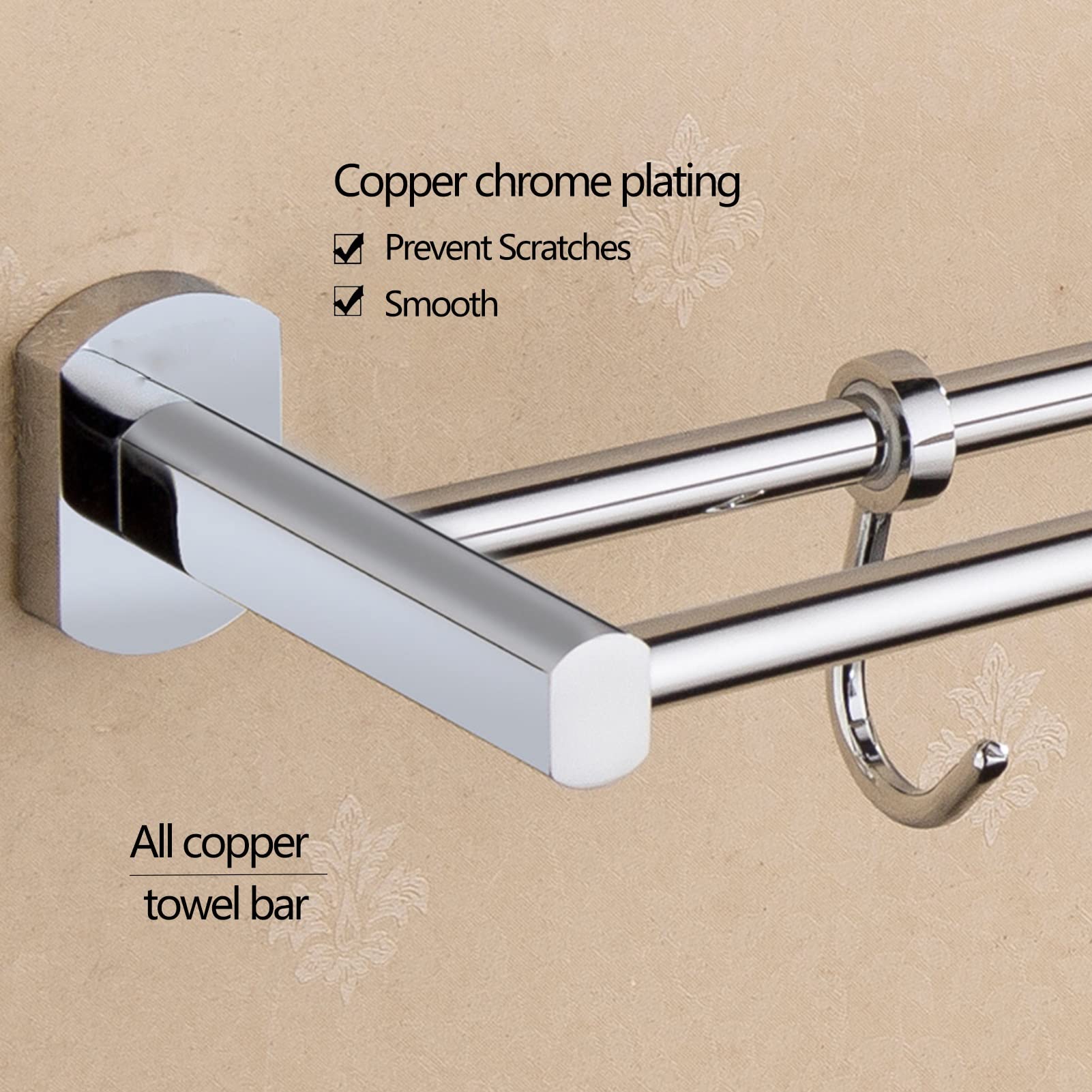 Anilla para Toallas Toallero montado en la Pared de 2 Niveles Cobre, rieles Multicolores 30-100cm for Cocina y baño(30cm)