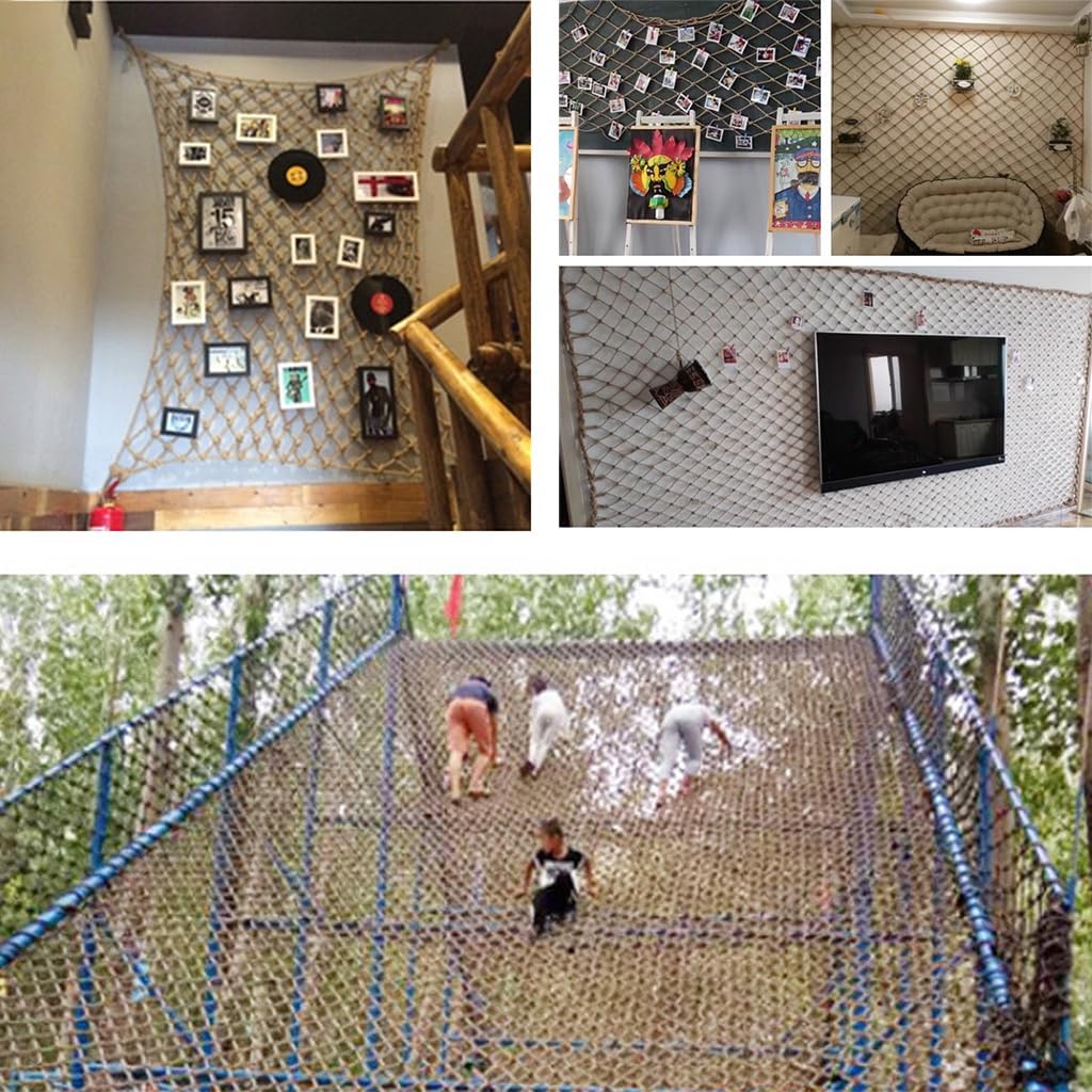 Kids Playground Hemp Rope Net,Heavy Duty Play Safety Netting,Playground Fence Protective Mesh,Rope Bridge Rope Ladder Climbing Net,Truck Cargo Net Cover,Child (Size:5M×6M(16.4FT×19.7FT),Color:Jute)