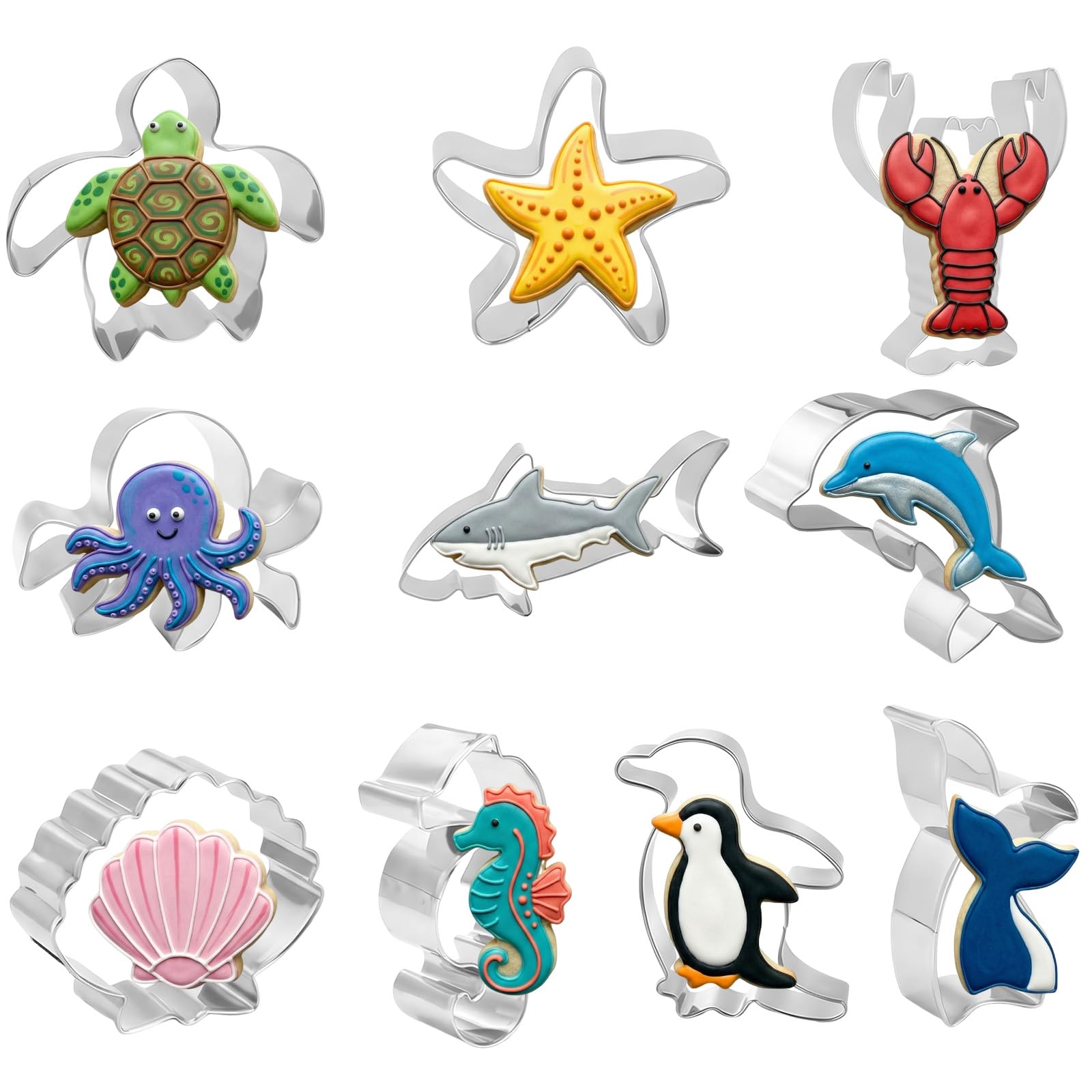 CZXCV Ocean Animal Cookie Cutters, Stainless Steel Biscuit Cutters, 10 Pcs