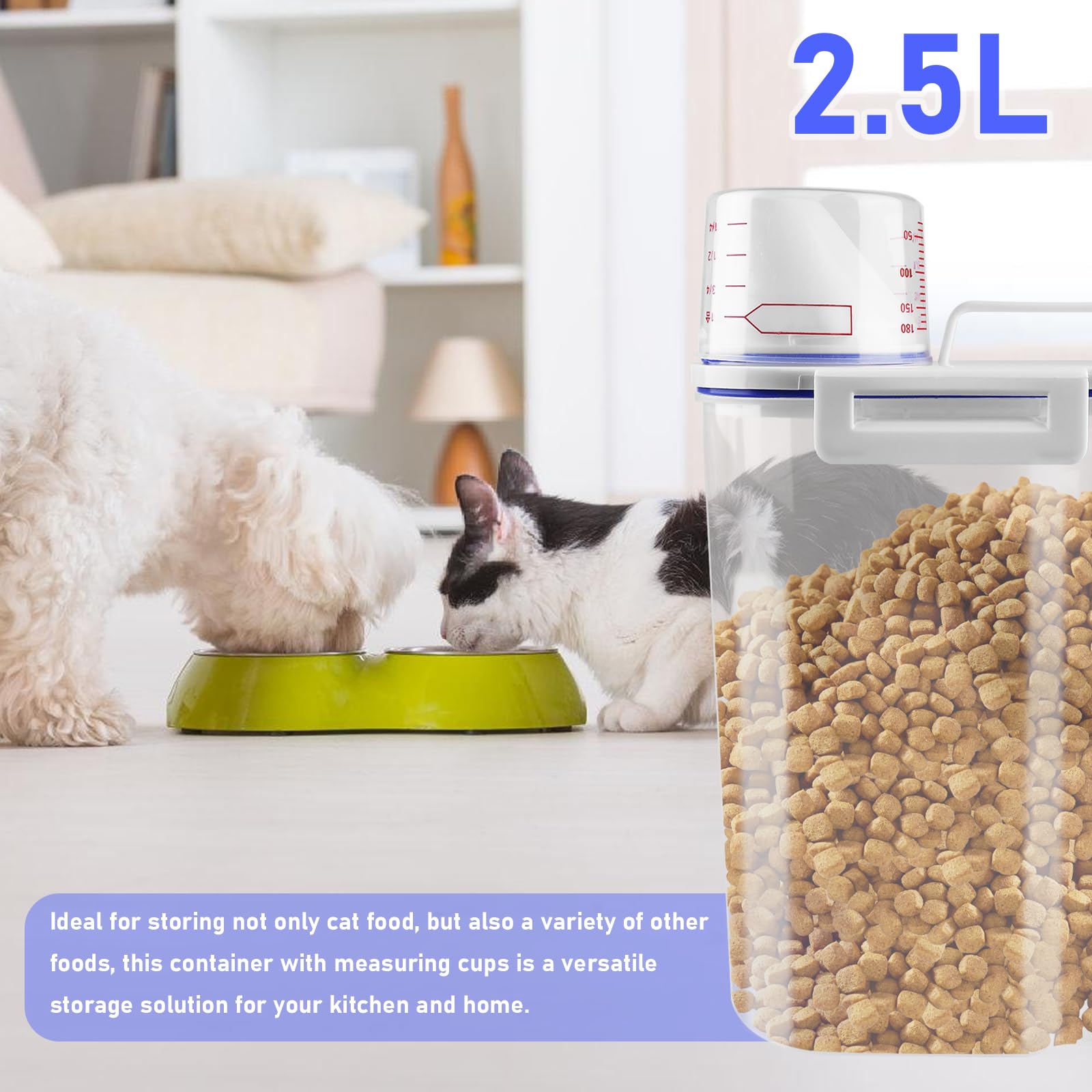 Boîte de rangement et distributeur hermétique 2,5 l 2 pièces avec bec verseur, boîte de conservation de nourriture pour chat