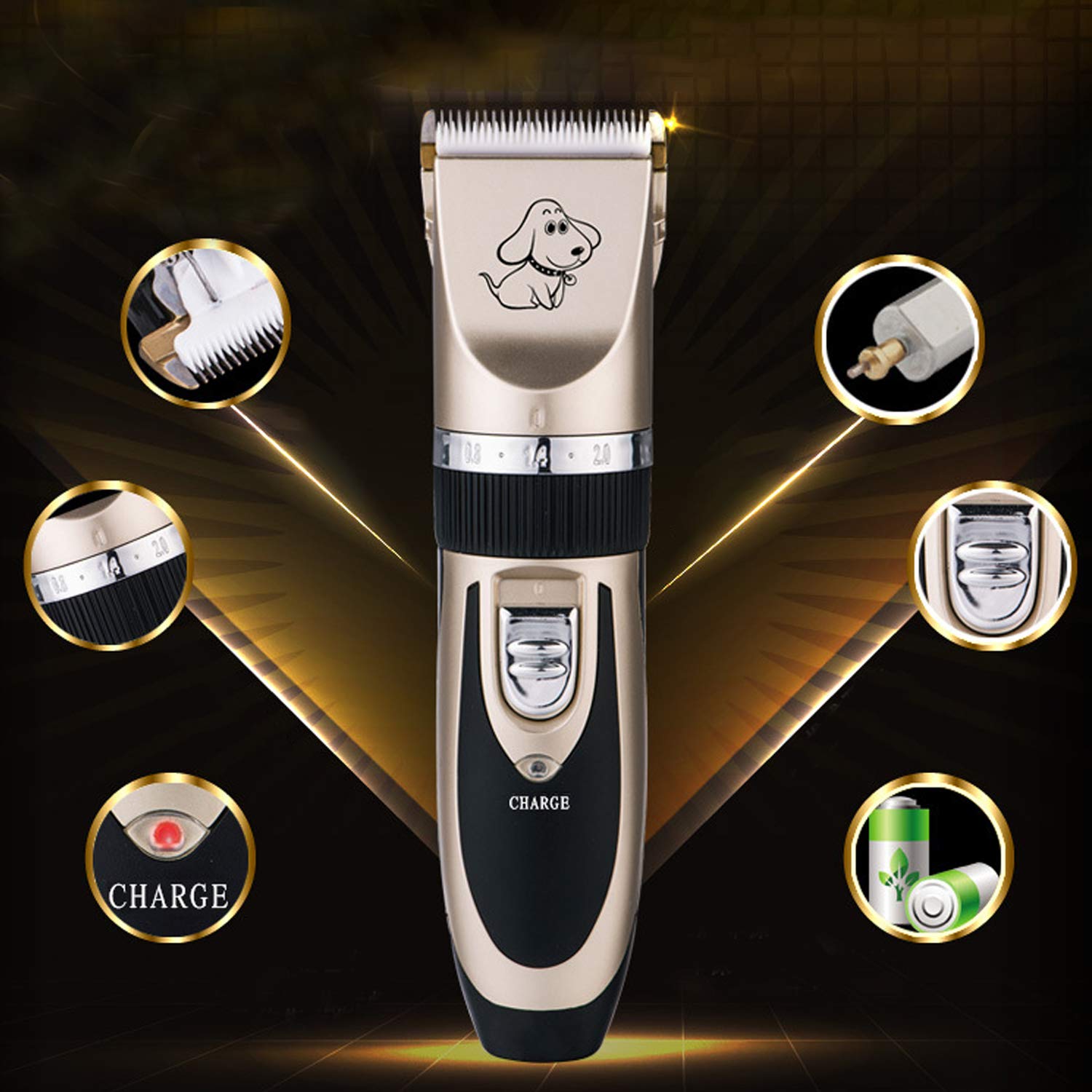 Tondeuse Chien Chat Charge Rapide Kit Rechargeable Rasoir Toilettage Lame Détachable Lavable Bruit Faible Or 17.5 * 4.5cm