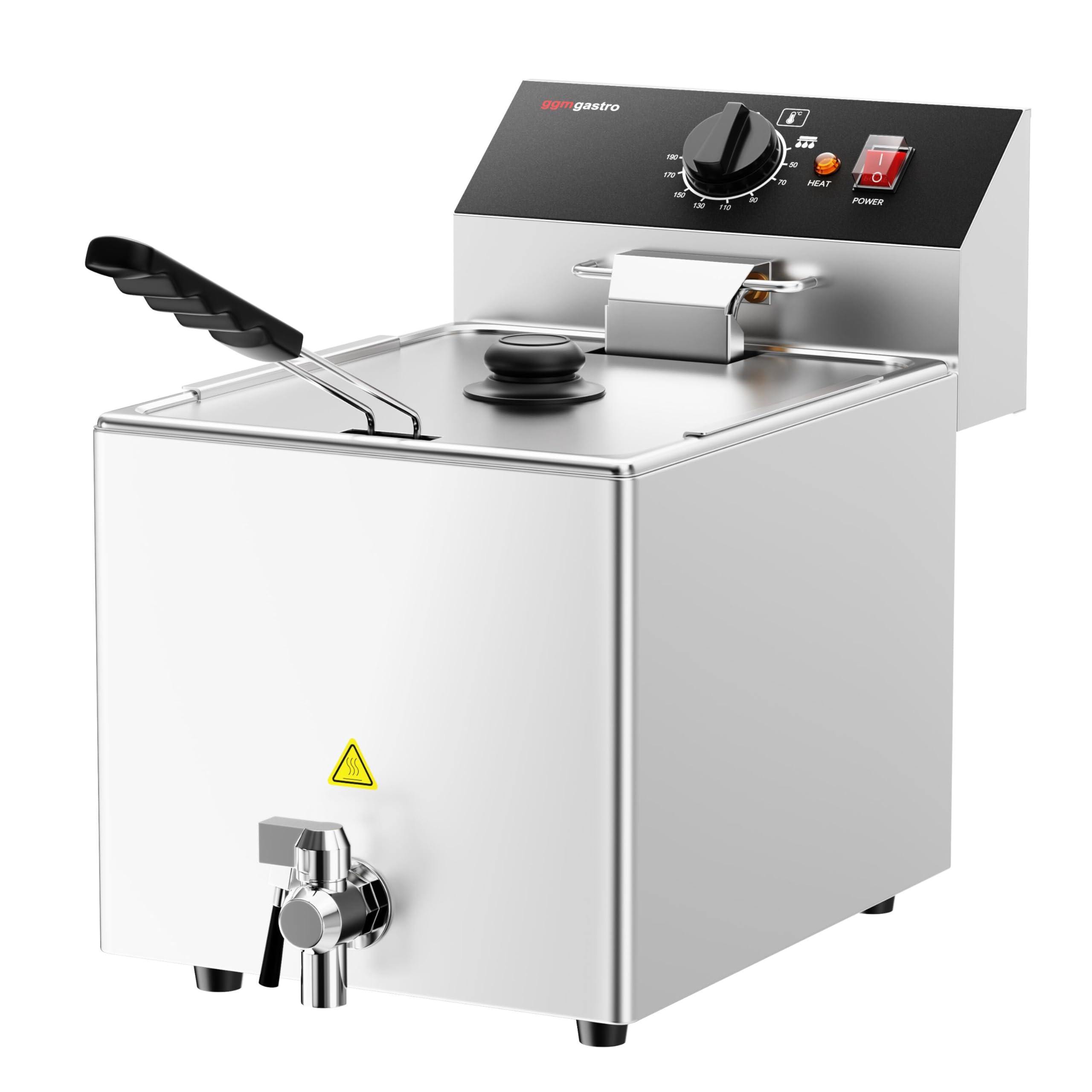 GGM Gastro Elektro-Fritteuse 12L 3,25kW mit Ablasshahn | Robuste Edelstahlkonstruktion, zeitsparende Reinigung, einfaches Öl-Management, sofort betriebsbereit, sicher im Betrieb