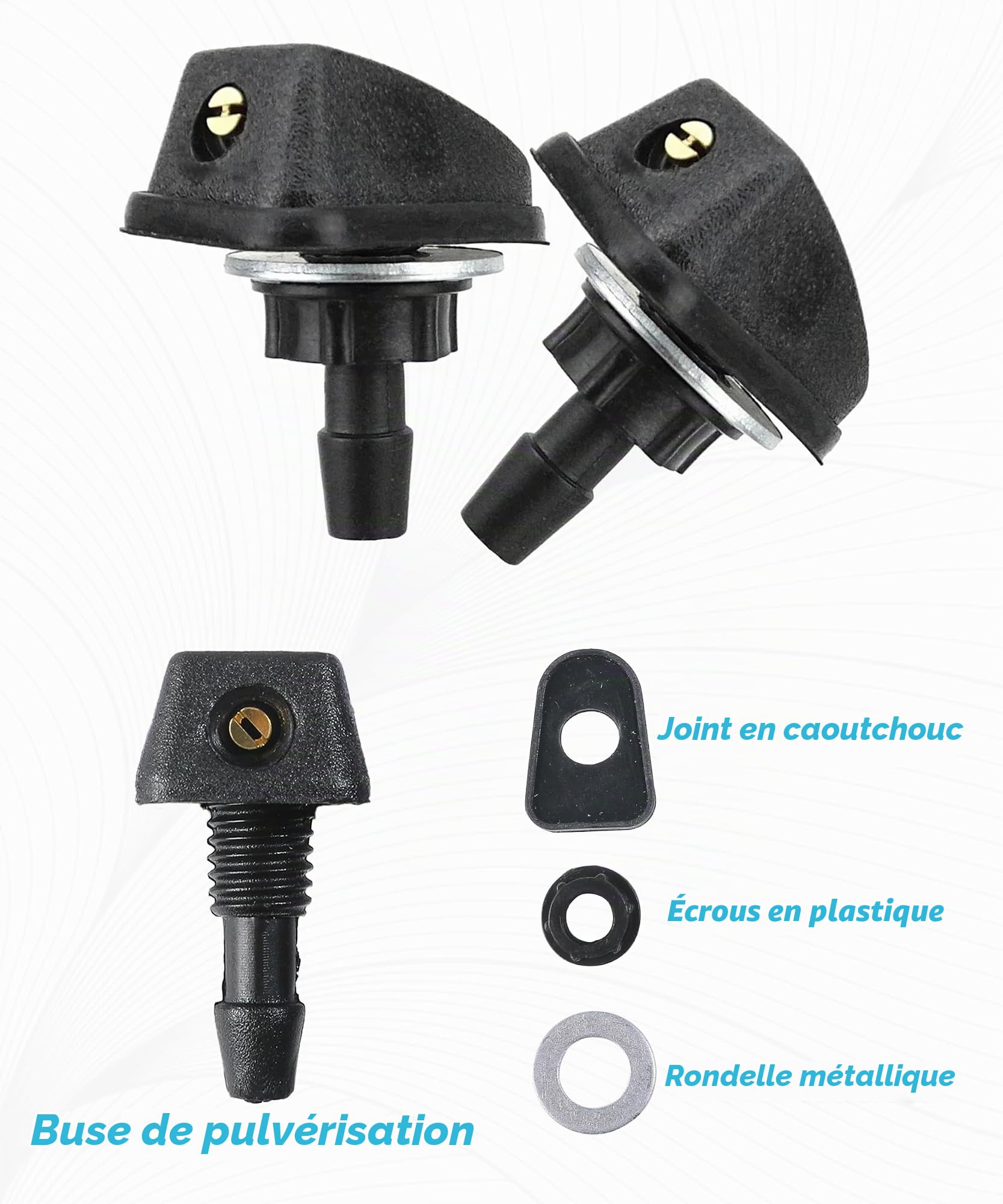 2PCS Accessoires Auto,Buses de Jet de Lave-glace,Kit de Réparation du Tuyau D'essuie-glace,Connecteur de Tuyau de Lavage,Réglage de la Buse D'essuie-glace,Convient à la Plupart des Véhicules