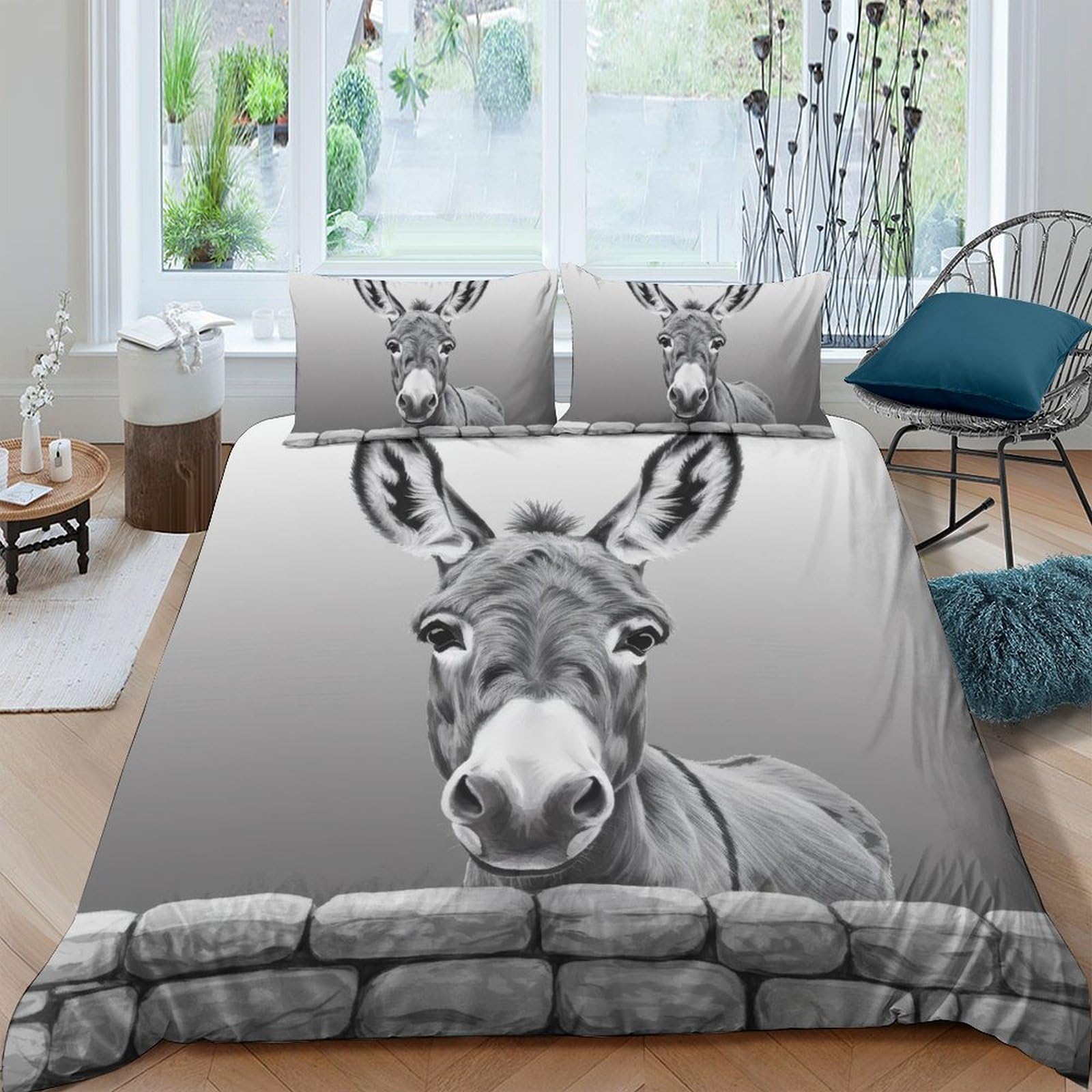 Ctjqhvkz Style-6 3D Printed Donkey Illustration Fitted Sheet Microfiber Soft Grey Animal Pattern Bed Cover For Bedroom Dorm Decor Single（135X200cm）