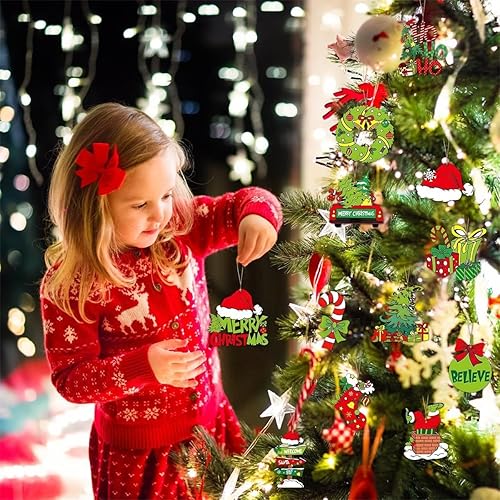 Miniatura 3 de Paquete de 24 decoraciones para árbol de Navidad, adornos colgantes de madera para árbol de Navidad, adornos navideños bonitos, decoración de Año