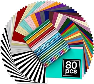 YRYM HTV Heat Transfer Vinyl Bundle：80 Pack 12" x 10" Iron on Vinyl - 39 Popular Colors HTV Vinyl with 3 Teflon Sheets Sui...