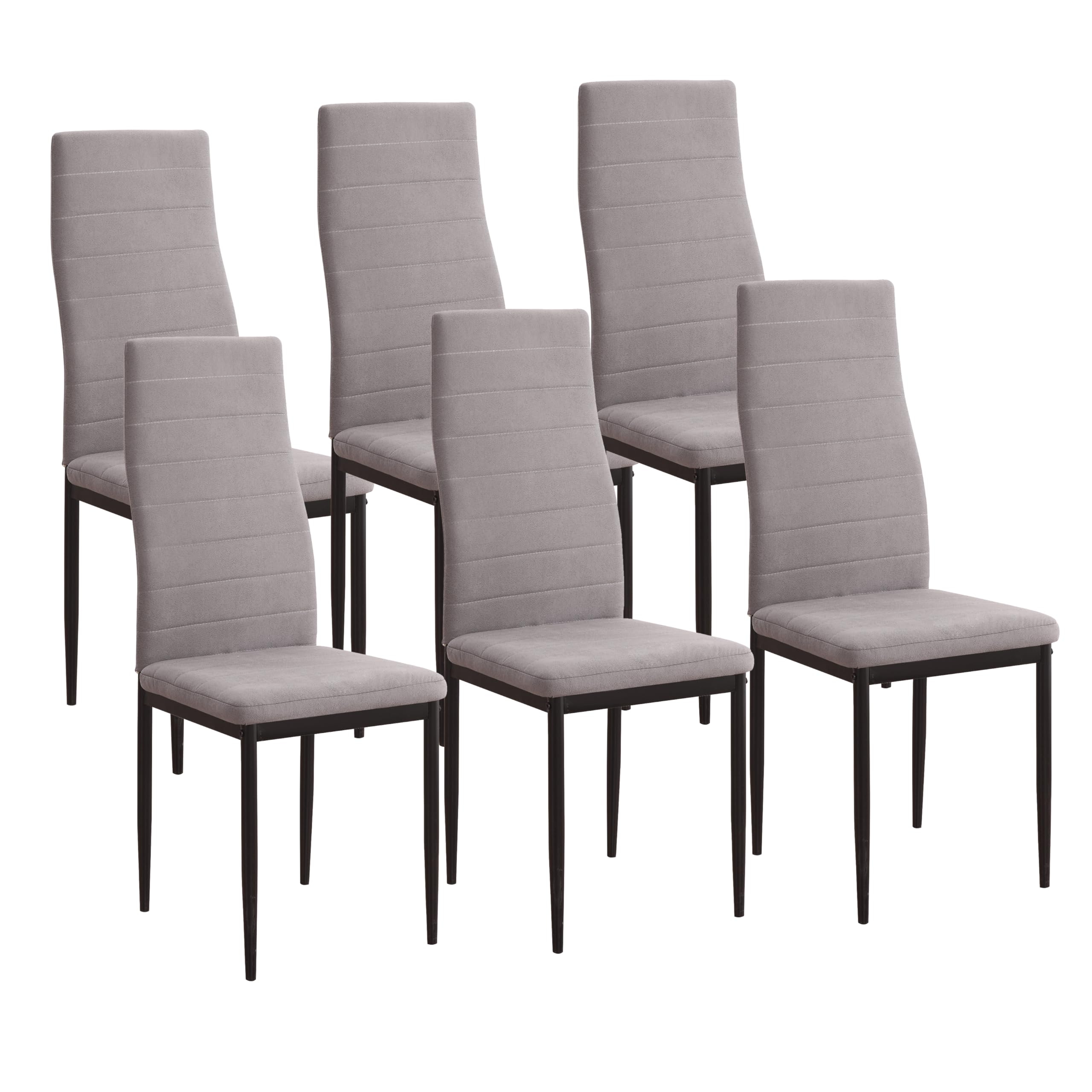 Genérico M1C - Pack 6 Sillas de Comedor Yuri, Respaldo y Asiento tapizado en Tela jarama Color Marengo, Sillas ergonómicas (Patas Color Negro)