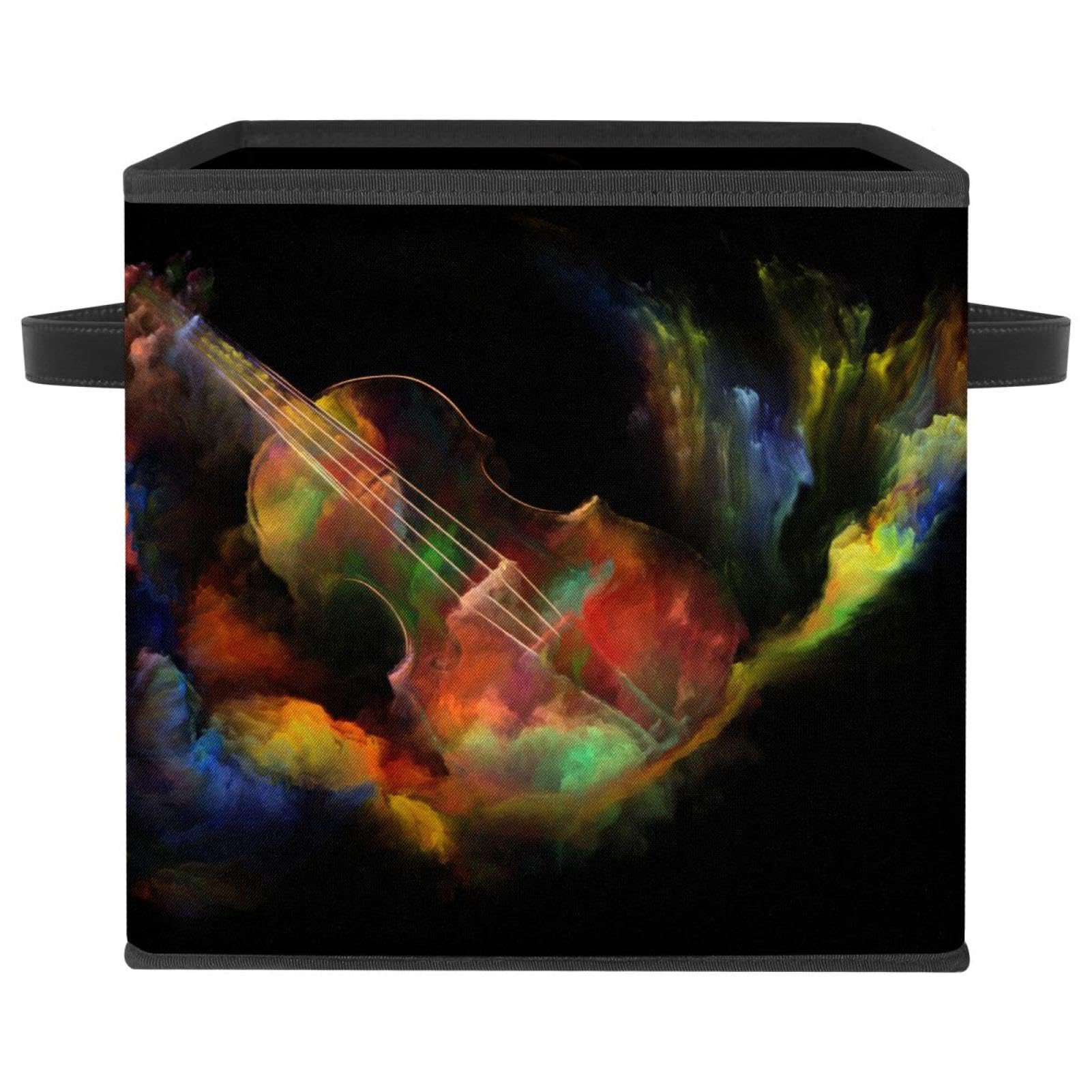 Boîte de rangement pliable noire en tissu motif guitare cube organiseur pour placard